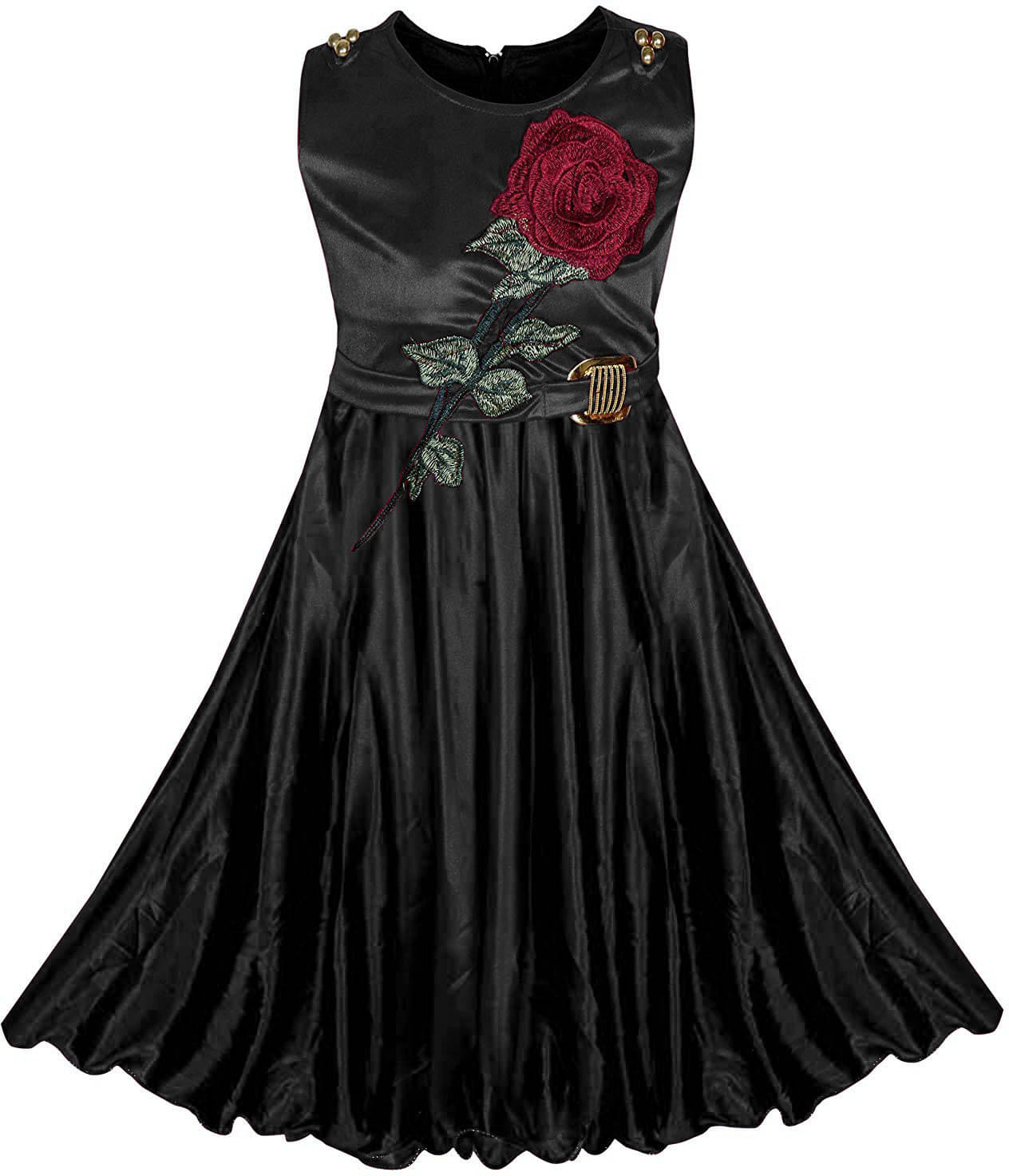     			9stiches Satin Dress For Girls ( Pack of 1 , Black )