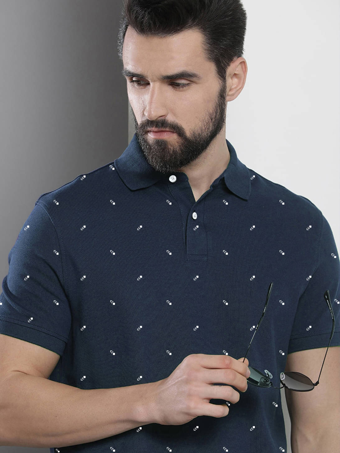     			AIN6 Pack of 1 Cotton Blend Regular Fit Printed Half Sleeves Men's Polo T Shirt ( Navy Blue )