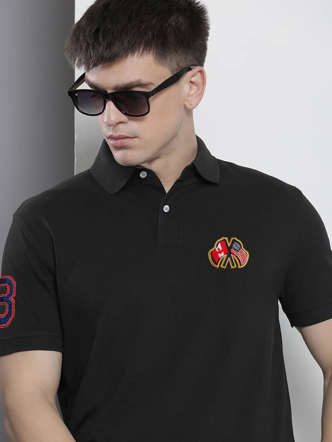 AIN6 Pack of 1 Cotton Blend Regular Fit Solid Half Sleeves Men's Polo T Shirt ( Black )