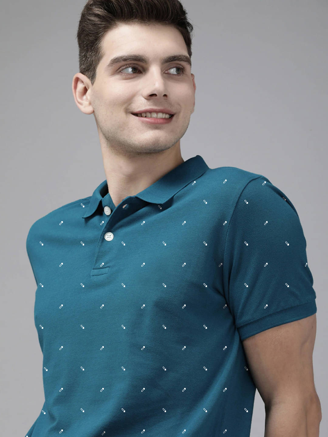 AIN6 Pack of 1 Cotton Blend Regular Fit Printed Half Sleeves Men's Polo T Shirt ( Teal Blue )     			AIN6 Pack of 1 Cotton Blend Regular Fit Printed Half Sleeves Men's Polo T Shirt ( Teal Blue )