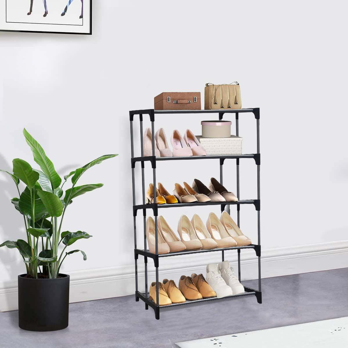     			BHIMADA 5 Layer Open Shoe Rack With Metal Pipe Shoe Stand Storage for Home & Office (Silver)