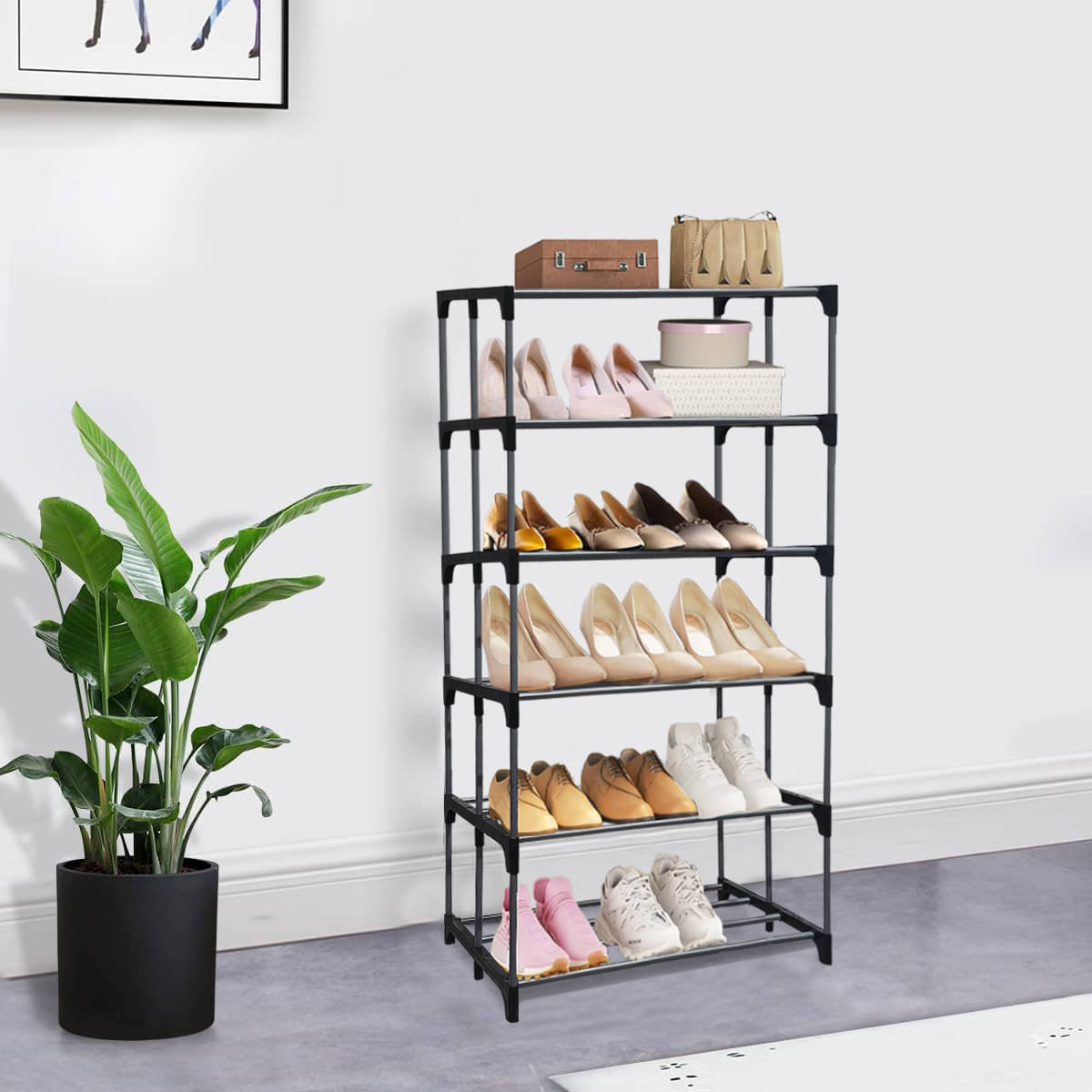     			BHIMADA 6 Layer Open Shoe Rack With Metal Pipe Shoe Stand Storage for Home & Office (Silver)