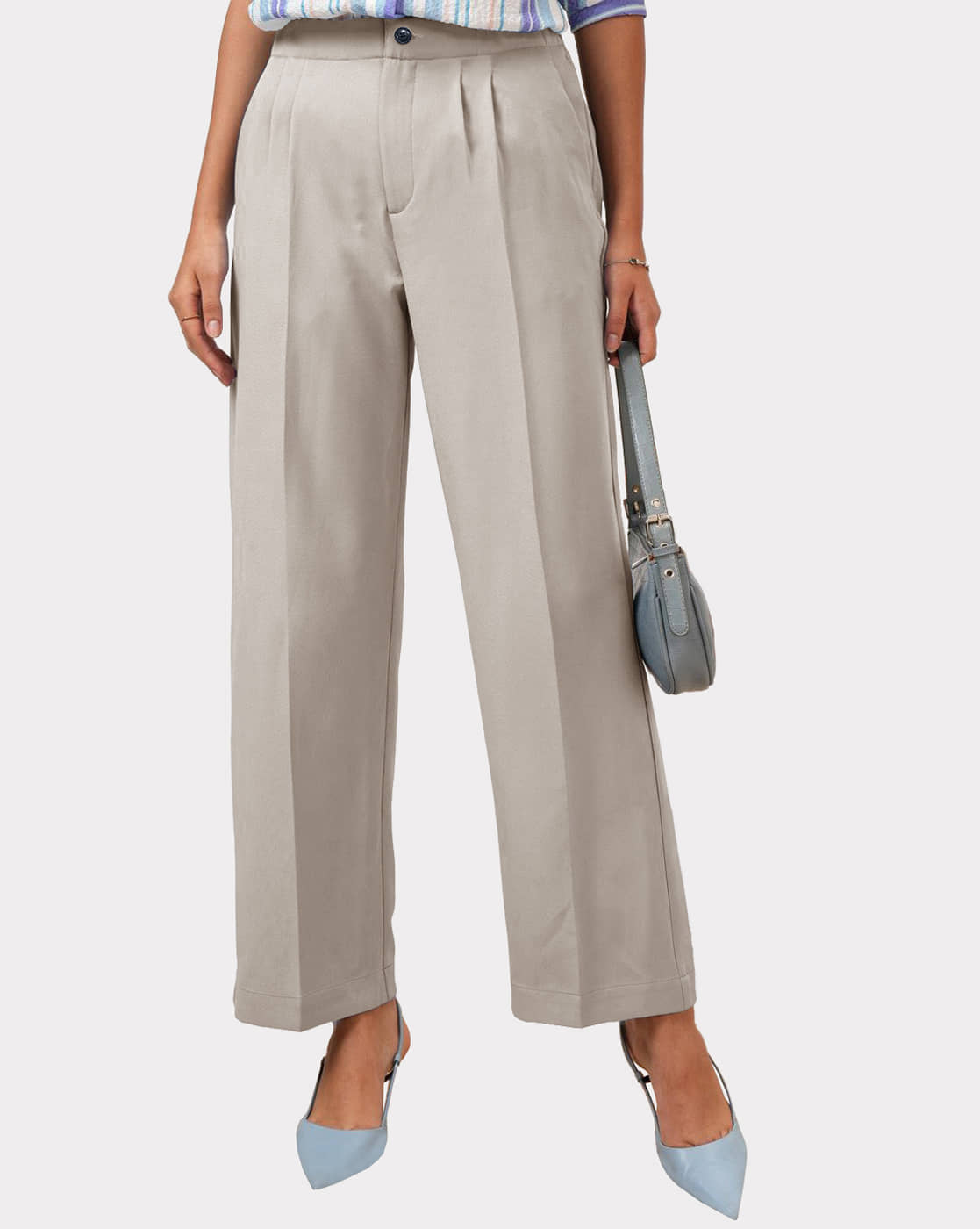 Eyebogler Pack of 1 Polyester Straight Women's Casual Pants ( Beige ) - Trousers | Buy online on ZillyBuy