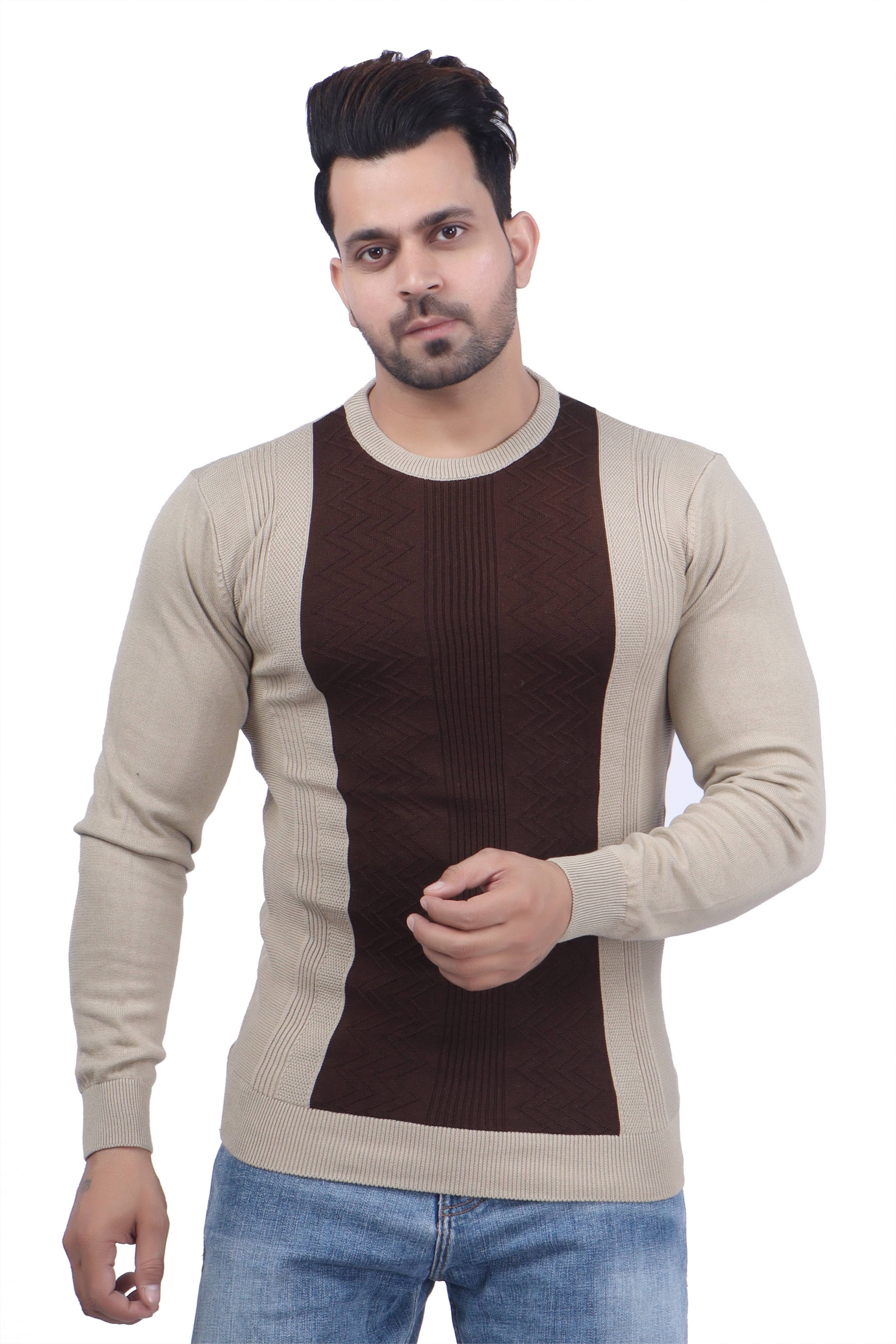     			FEVERFEW Cotton Blend Round Neck Men's Full Sleeves Pullover Sweater - Beige ( Pack of 1 )