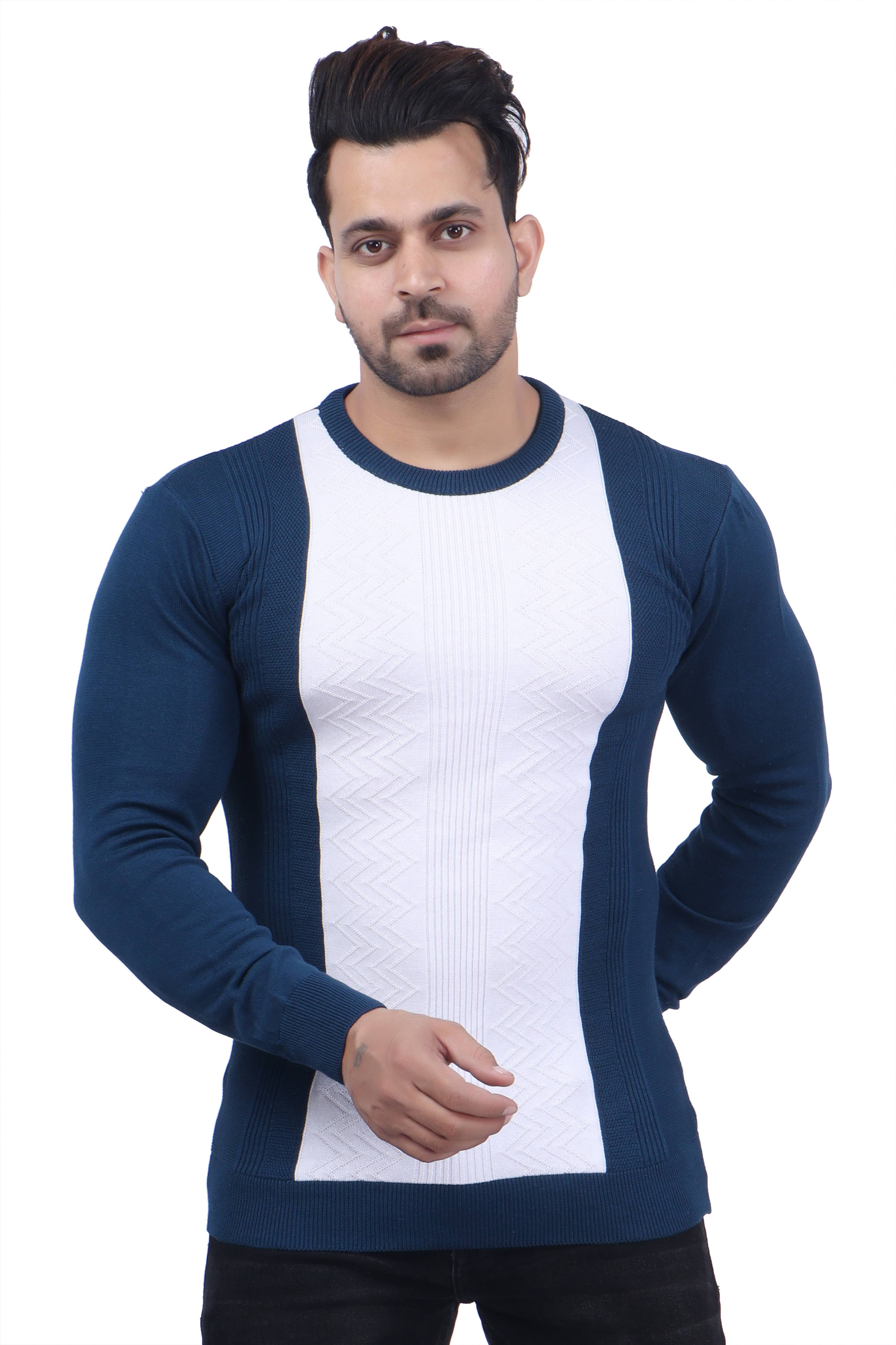 FEVERFEW Cotton Blend Round Neck Men's Full Sleeves Pullover Sweater - Navy ( Pack of 1 )     			FEVERFEW Cotton Blend Round Neck Men's Full Sleeves Pullover Sweater - Navy ( Pack of 1 )