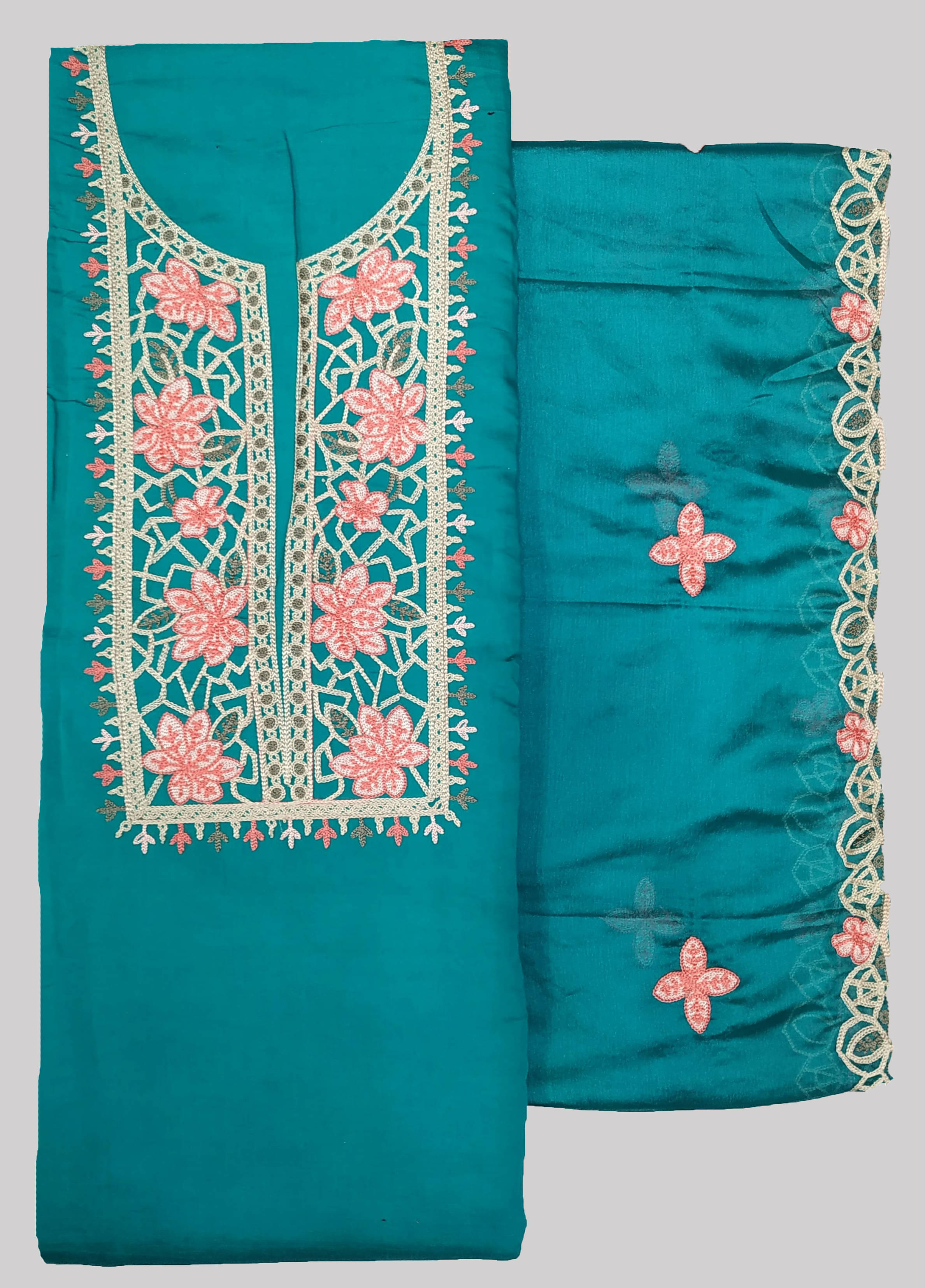    			KASHMIRI Unstitched Cotton Blend Embroidered Dress Material - Blue ( Pack of 1 )