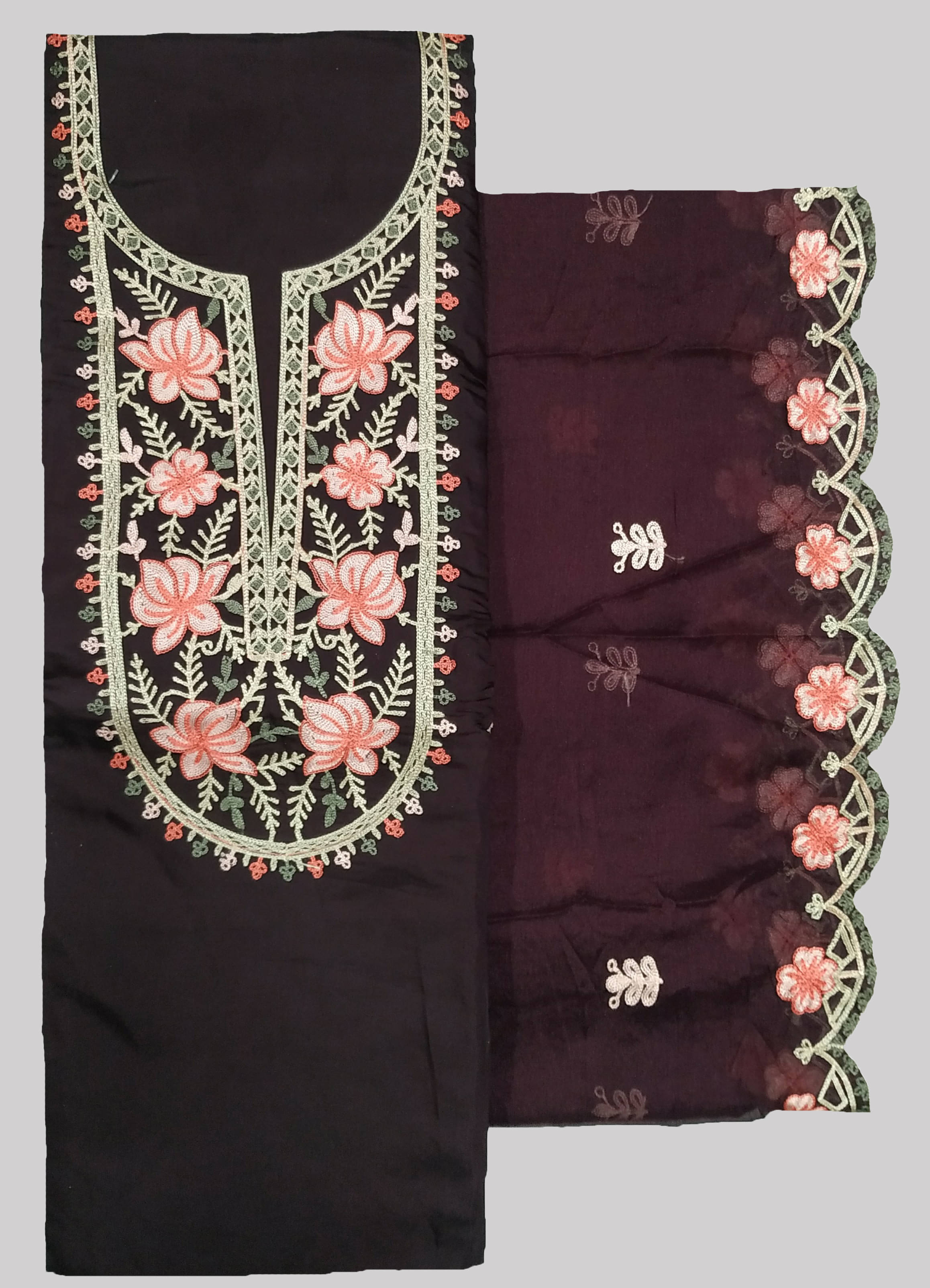 KASHMIRI Unstitched Cotton Blend Embroidered Dress Material - Purple ( Pack of 1 ) KASHMIRI Unstitched Cotton Blend Embroidered Dress Material - Purple ( Pack of 1 )