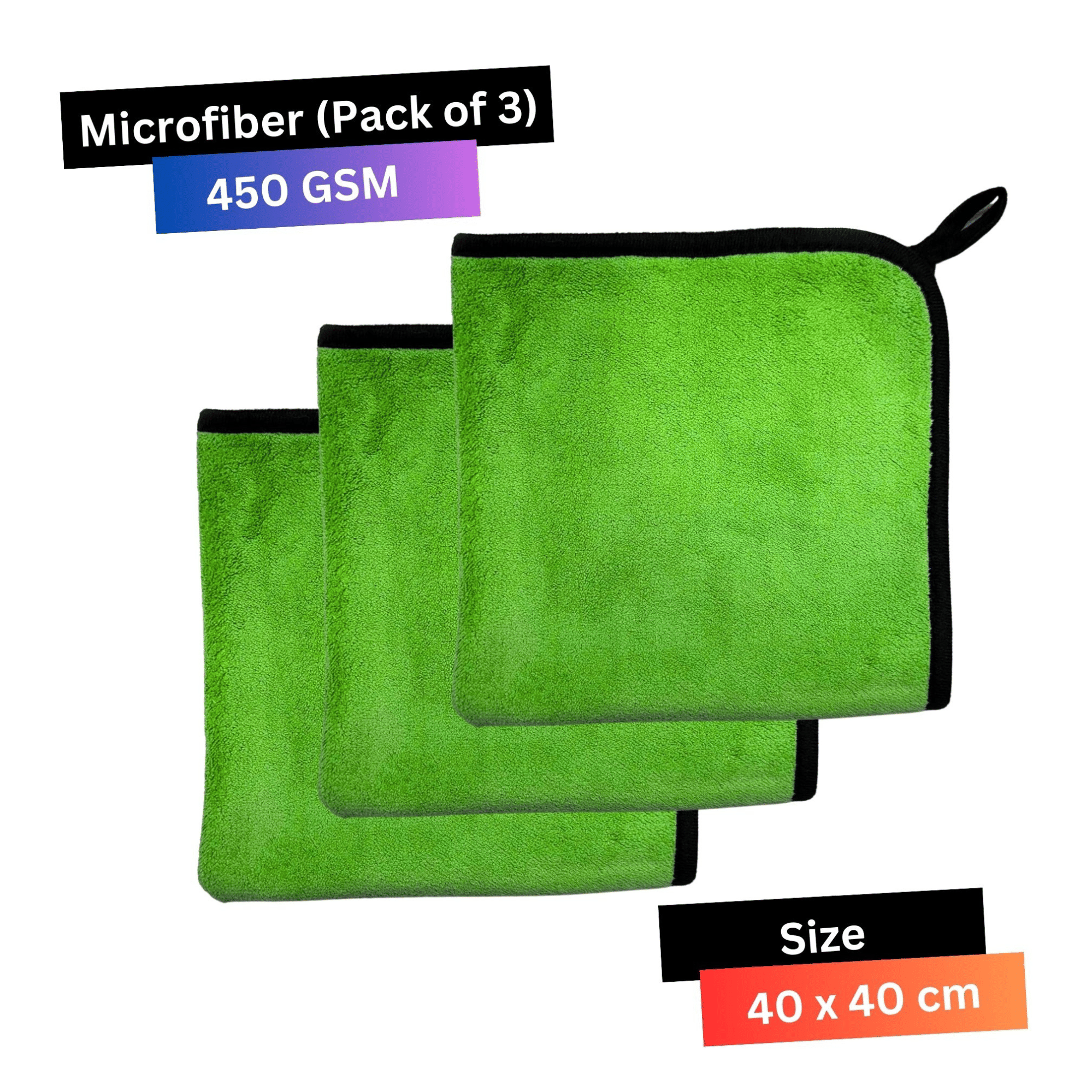     			LIQUIFIBER Green 450 GSM Microfiber Cloth For Automobile ( Pack of 3 )