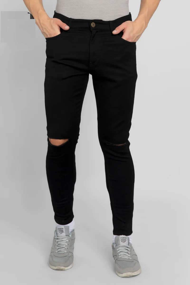 POKHINDA Skinny Fit Distressed Men's Jeans - Black ( Pack of 1 ) - Jeans | Buy online on ZillyBuy