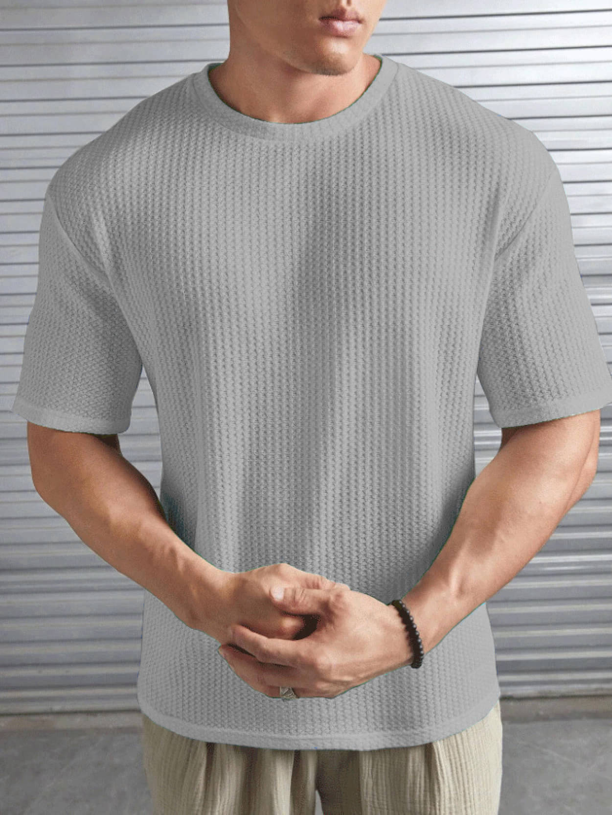 R.ARHAN PREMIUM Cotton Blend Regular Fit Self Design Half Sleeves Men's Round T-Shirt - Grey ( Pack of 1 ) R.ARHAN PREMIUM Cotton Blend Regular Fit Self Design Half Sleeves Men's Round T-Shirt - Grey ( Pack of 1 )