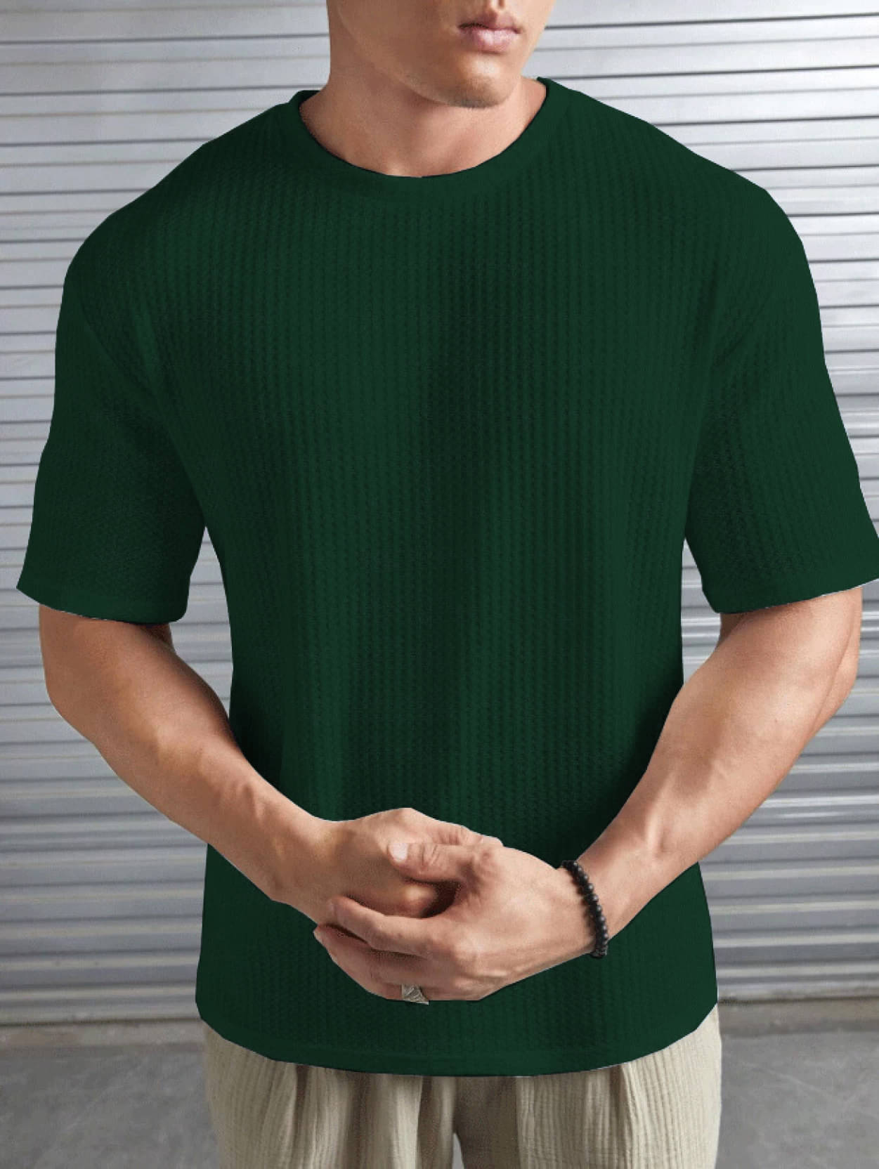 R.ARHAN PREMIUM Cotton Blend Regular Fit Self Design Half Sleeves Men's Round T-Shirt - Dark Green ( Pack of 1 ) R.ARHAN PREMIUM Cotton Blend Regular Fit Self Design Half Sleeves Men's Round T-Shirt - Dark Green ( Pack of 1 )