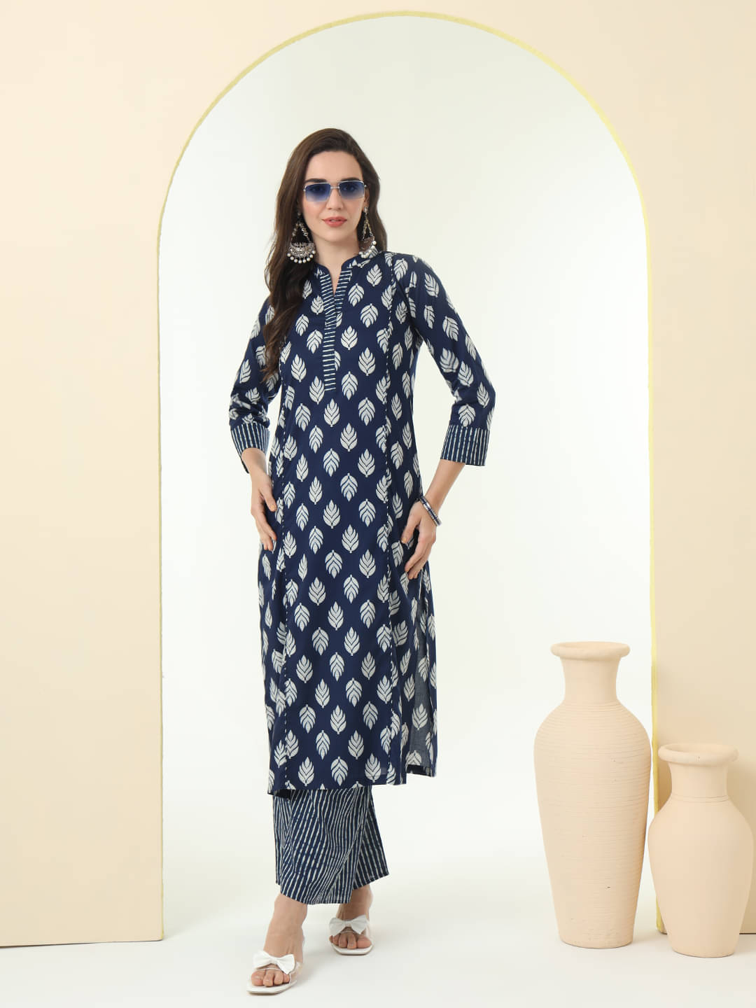 Tissu Cotton Printed Kurti With Palazzo Women's Stitched Salwar Suit - Navy ( Pack of 1 ) Tissu Cotton Printed Kurti With Palazzo Women's Stitched Salwar Suit - Navy ( Pack of 1 )