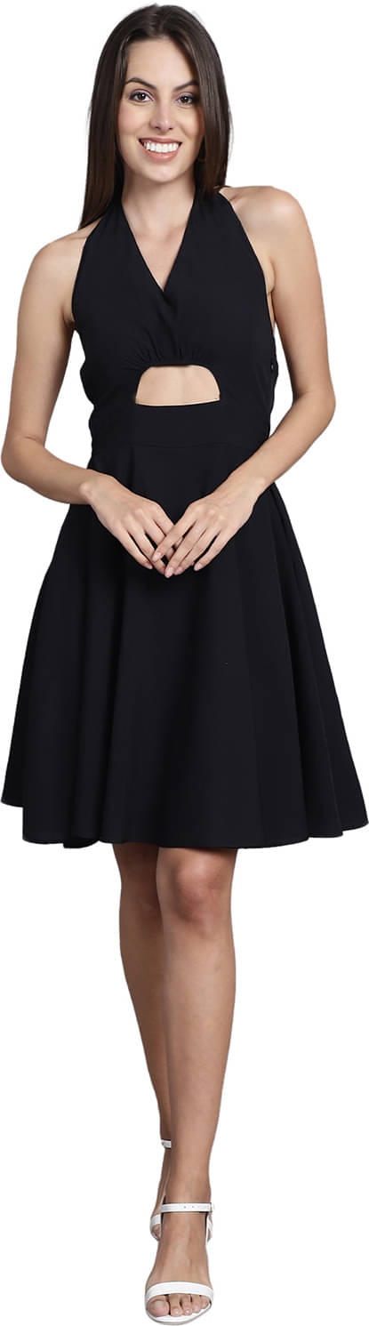 marc louis Women Cotton Printed Fit & Flare Dress ( Black ) marc louis Women Cotton Printed Fit & Flare Dress ( Black )