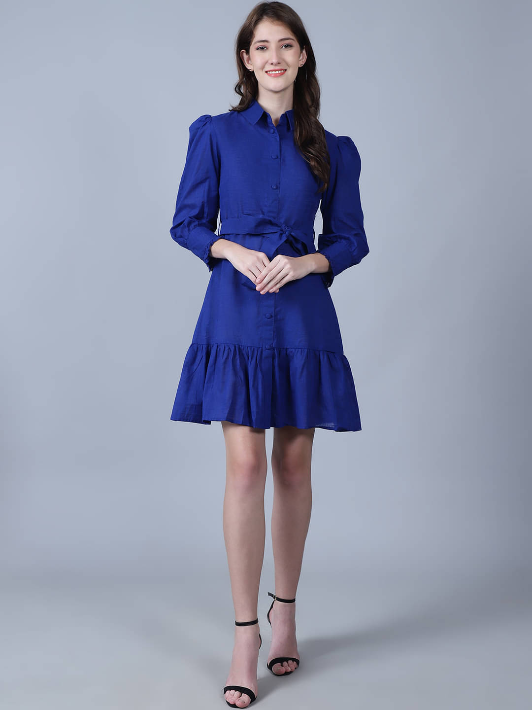 marc louis Women Cotton Printed Fit & Flare Dress ( Blue ) marc louis Women Cotton Printed Fit & Flare Dress ( Blue )