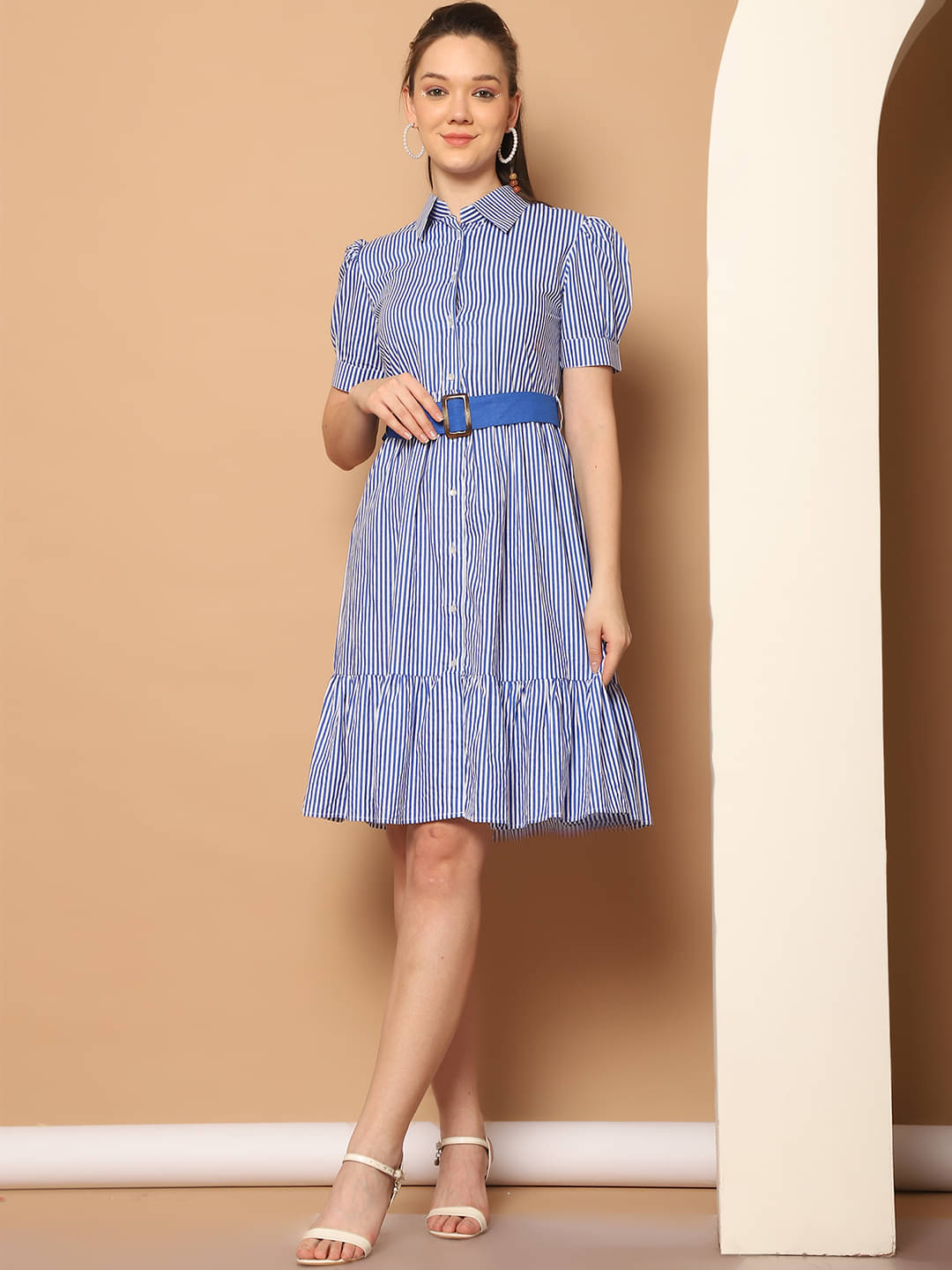marc louis Women Cotton Printed Fit & Flare Dress ( Blue ) marc louis Women Cotton Printed Fit & Flare Dress ( Blue )
