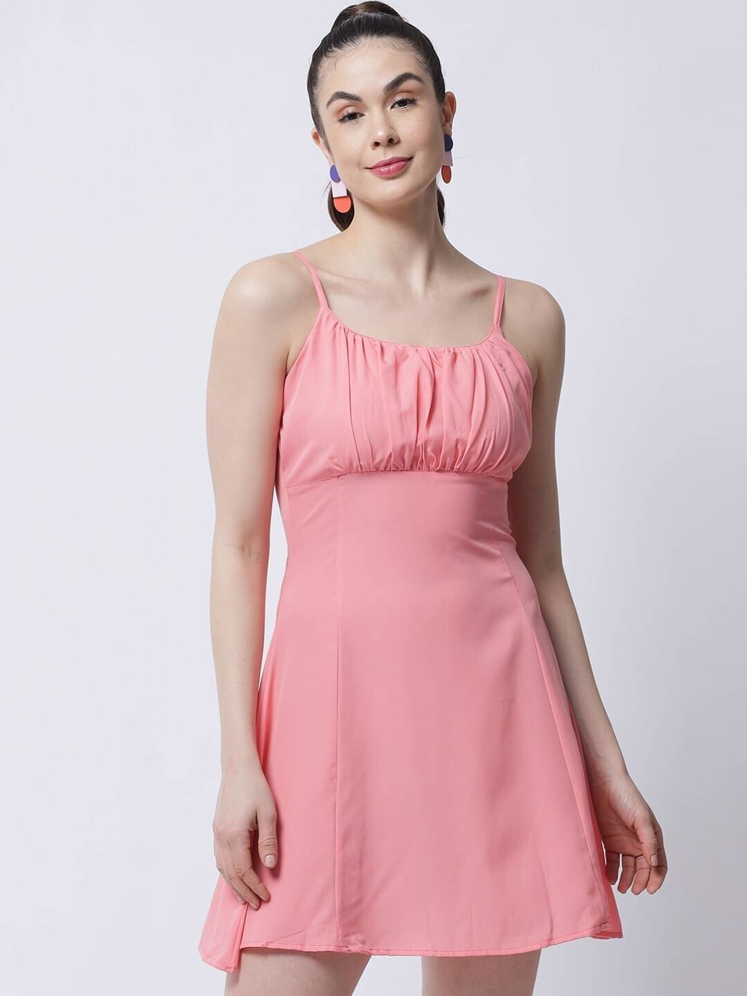     			marc louis Women Crepe Printed Fit & Flare Dress ( Pink )