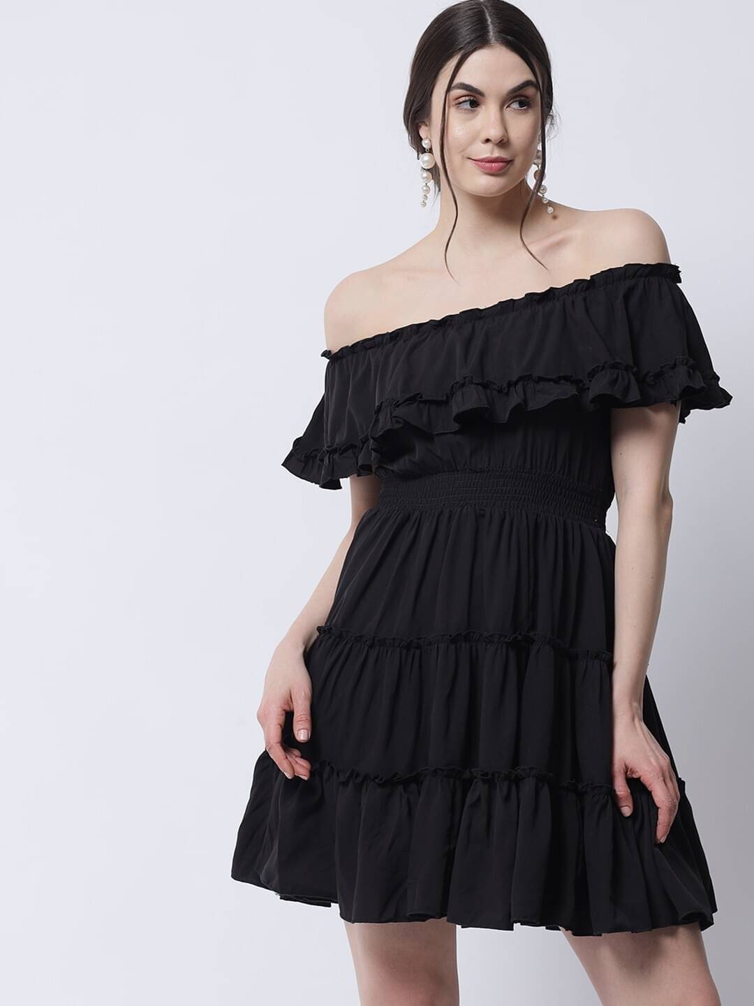     			marc louis Women Crepe Printed Fit & Flare Dress ( Black )