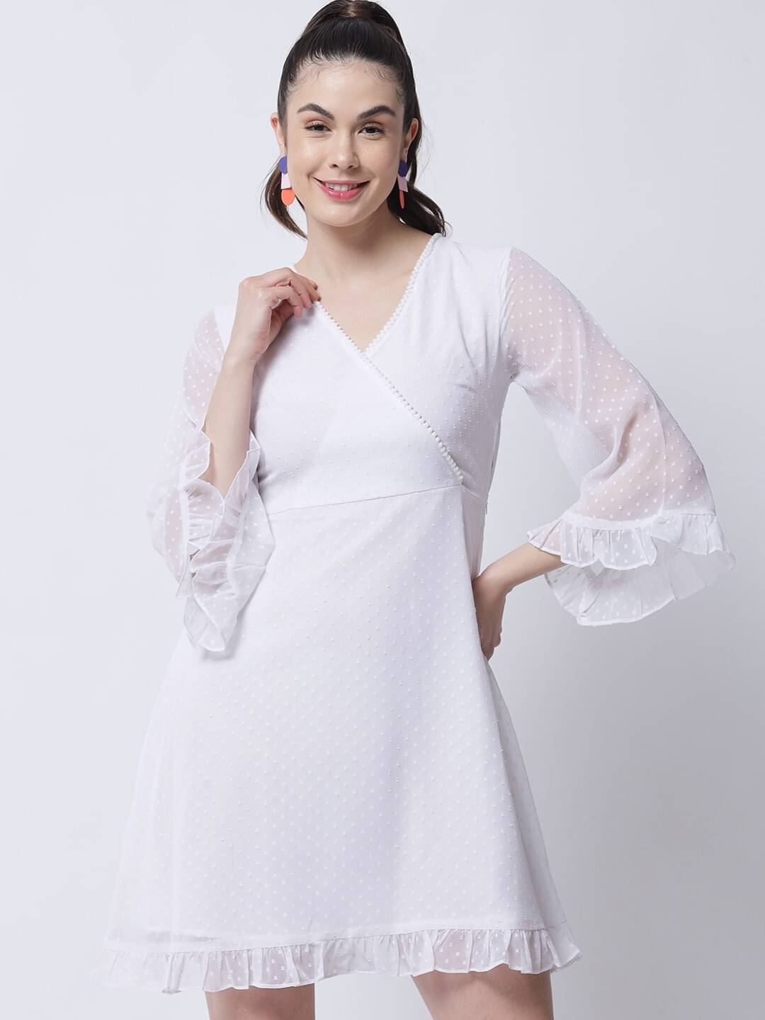 marc louis Women Georgette Printed Fit & Flare Dress ( White ) marc louis Women Georgette Printed Fit & Flare Dress ( White )