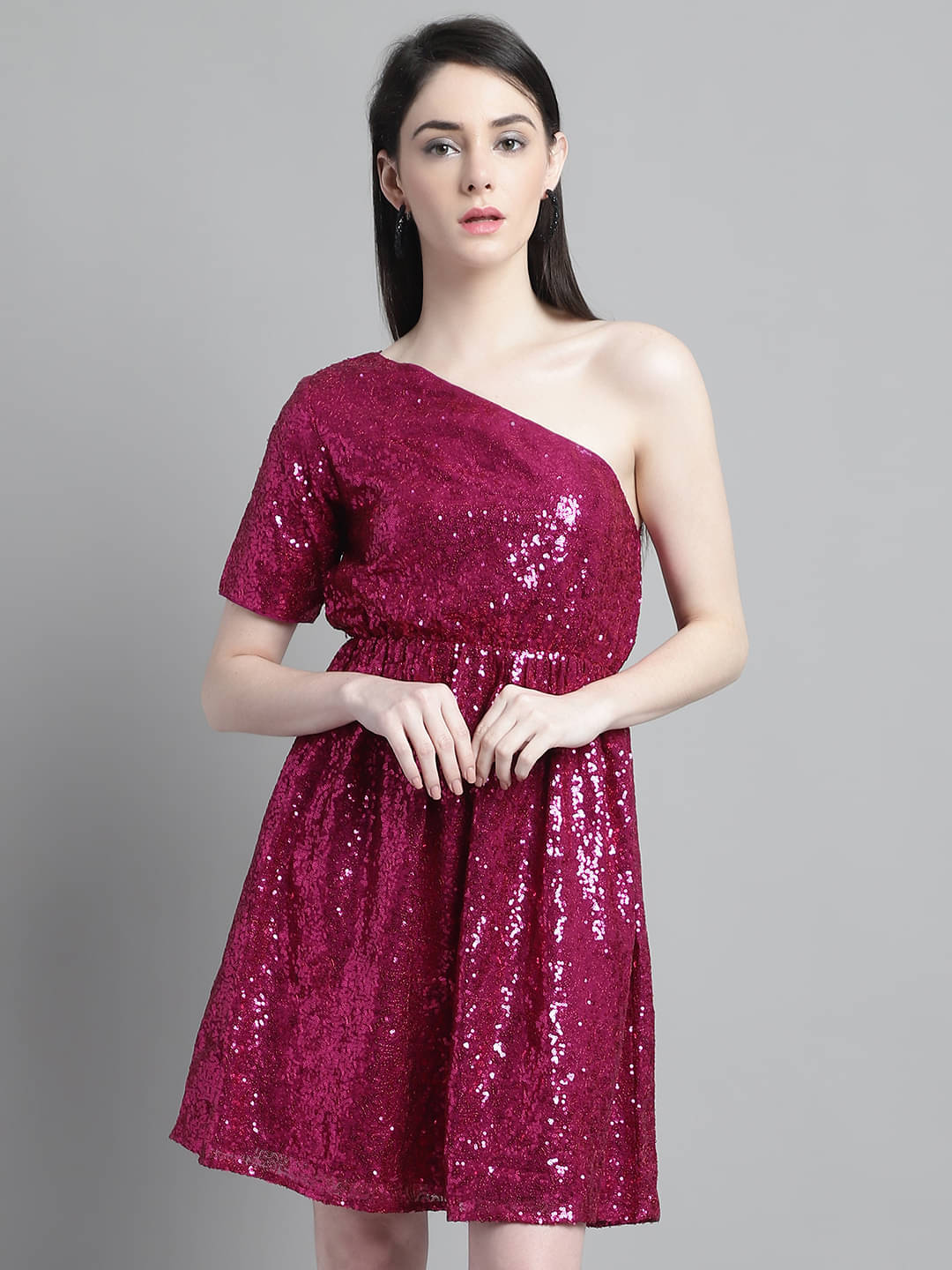     			marc louis Women Georgette Printed Fit & Flare Dress ( Pink )