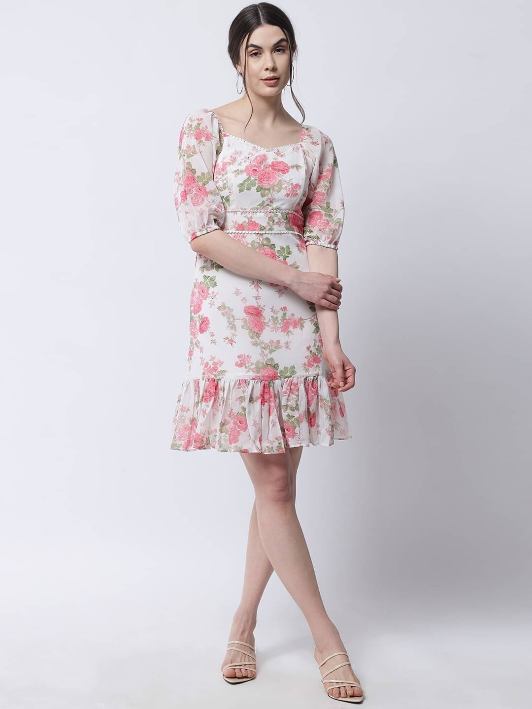 marc louis Women Georgette Printed Fit & Flare Dress ( White ) marc louis Women Georgette Printed Fit & Flare Dress ( White )