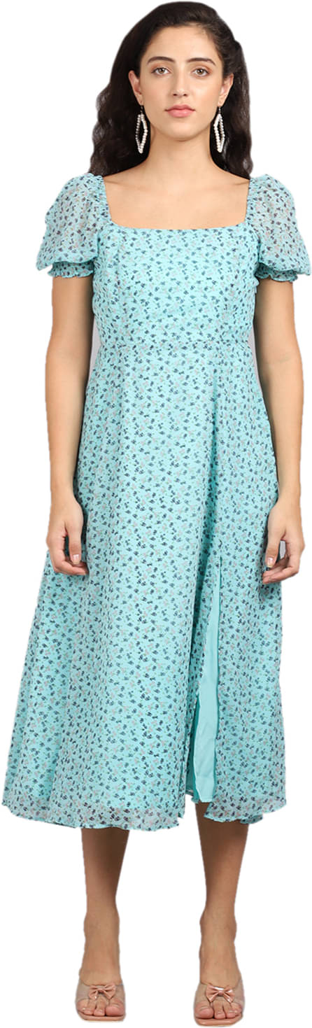     			marc louis Women Georgette Printed Fit & Flare Dress ( Multicolor )