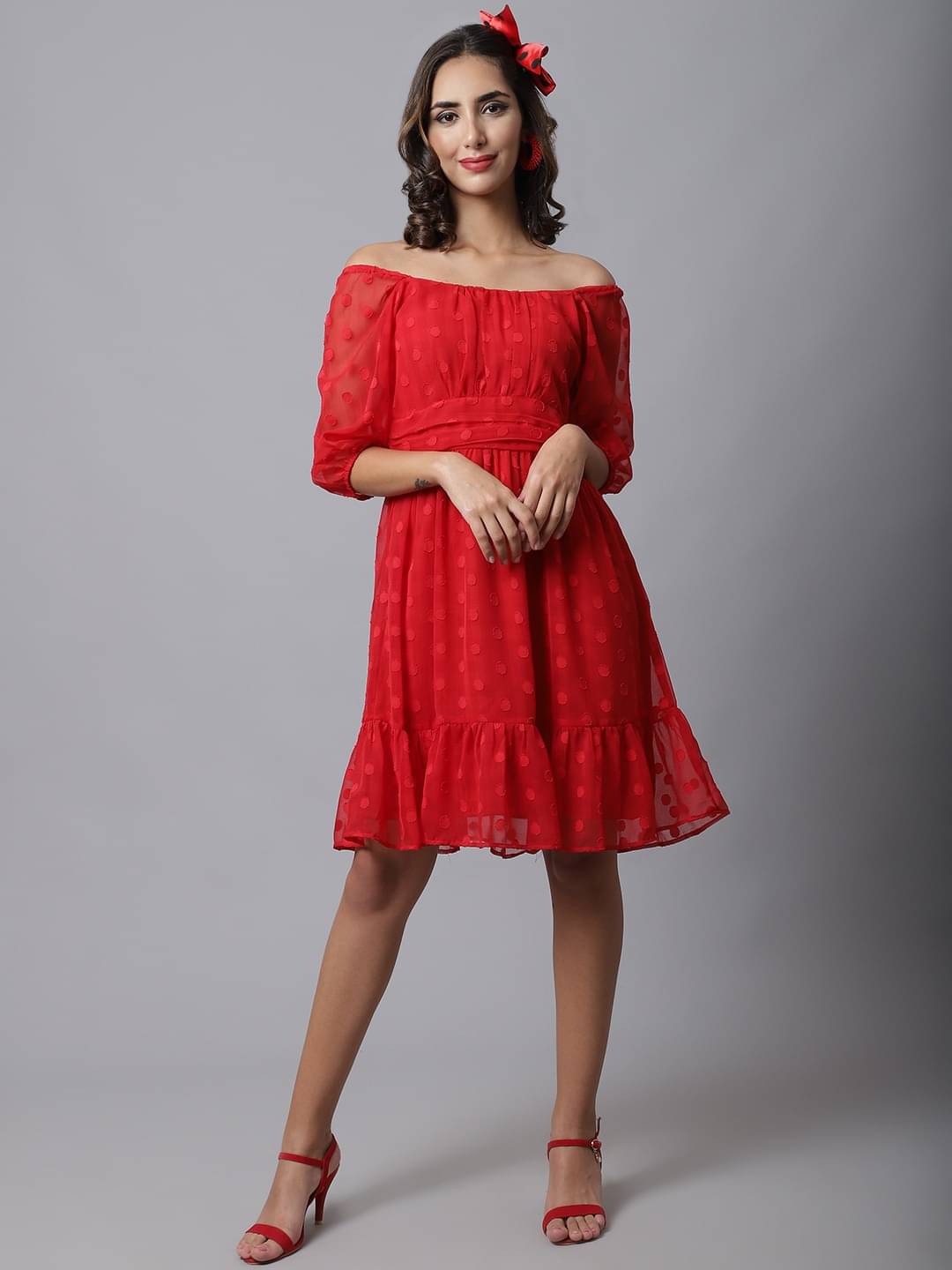 marc louis Women Georgette Printed Fit & Flare Dress ( Red ) marc louis Women Georgette Printed Fit & Flare Dress ( Red )
