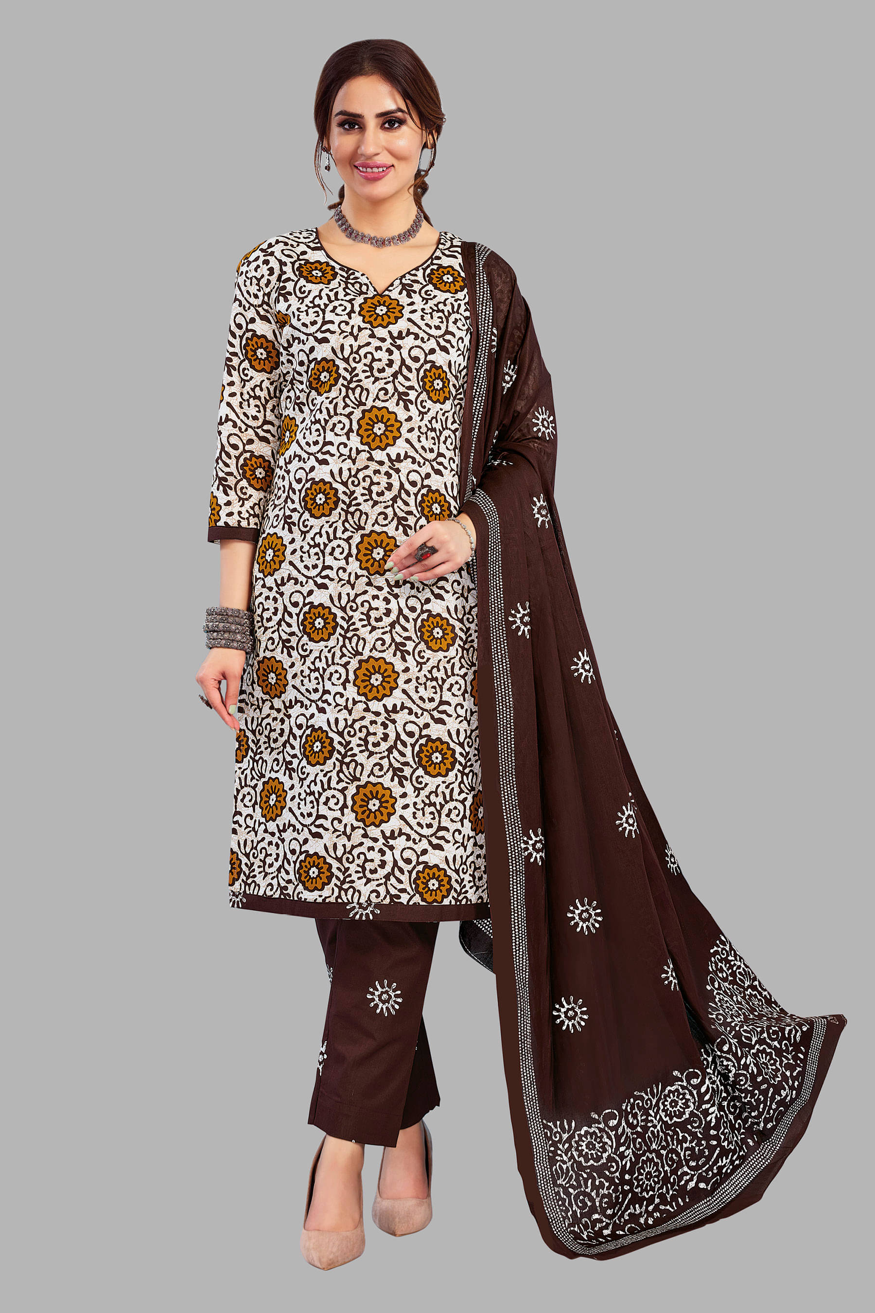     			shree jeenmata collection Cotton Printed Kurti With Pants Women's Stitched Salwar Suit - White ( Pack of 1 )