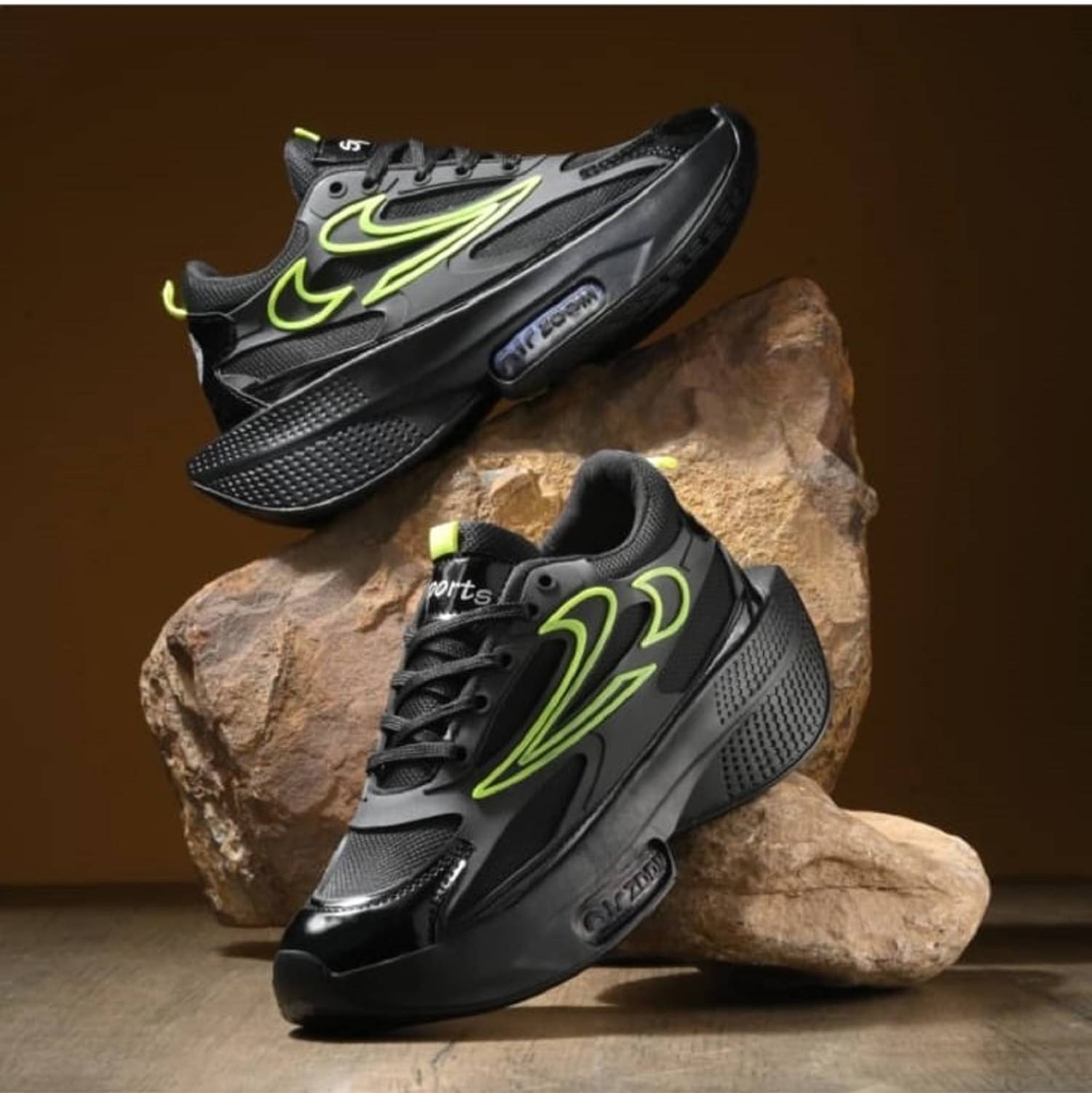     			2Legs Shoes Dhoky_Black_Green_Premium Black Men's Sneakers