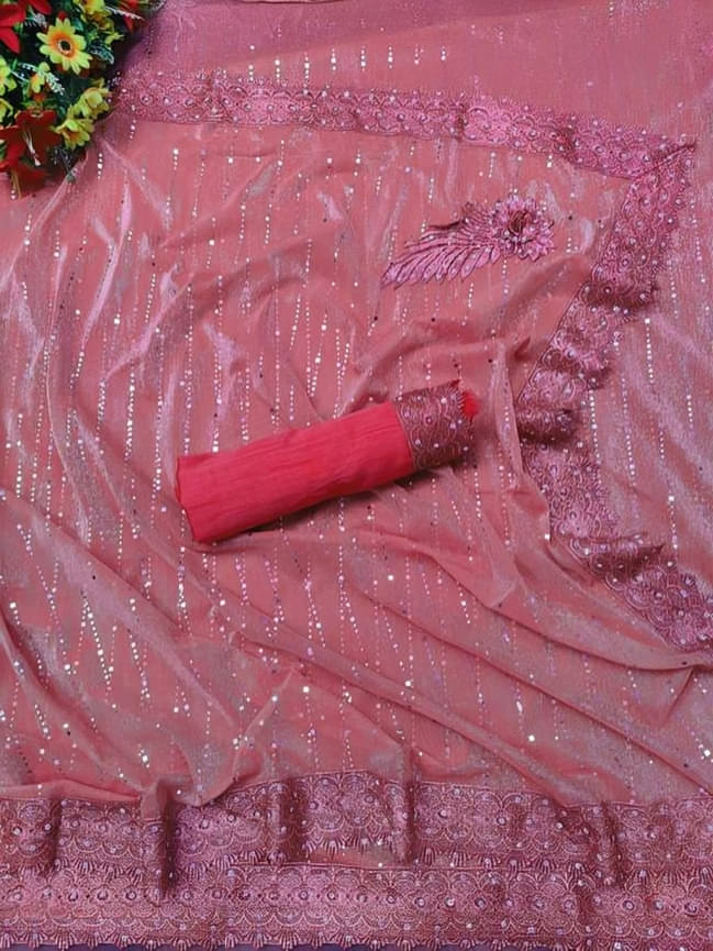 A TO Z CART Lycra Embellished Saree With Unstitched Blouse Piece ( Rose Gold ) A TO Z CART Lycra Embellished Saree With Unstitched Blouse Piece ( Rose Gold )