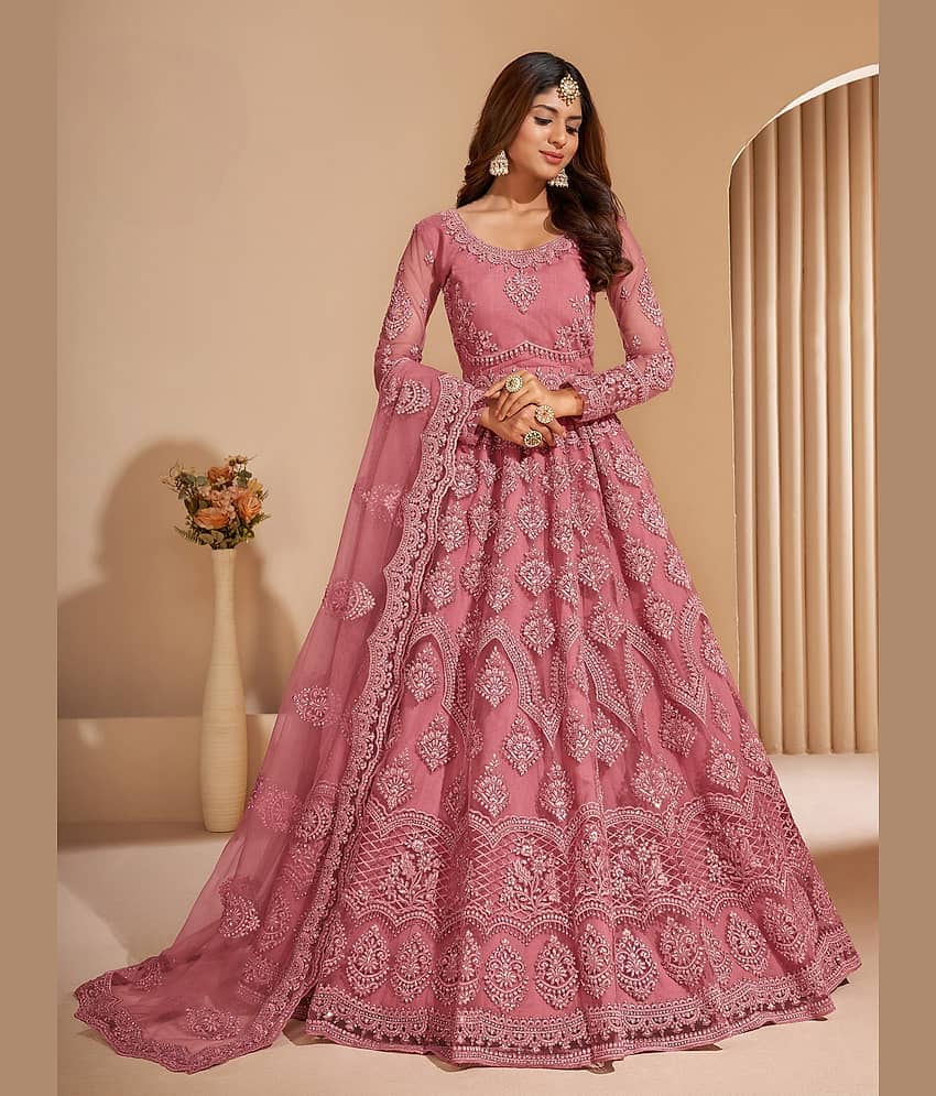A TO Z CART Purple Flared Net Women's Semi Stitched Ethnic Gown ( Pack of 1 ) - Unstitched Fabrics | Buy online on ZillyBuy