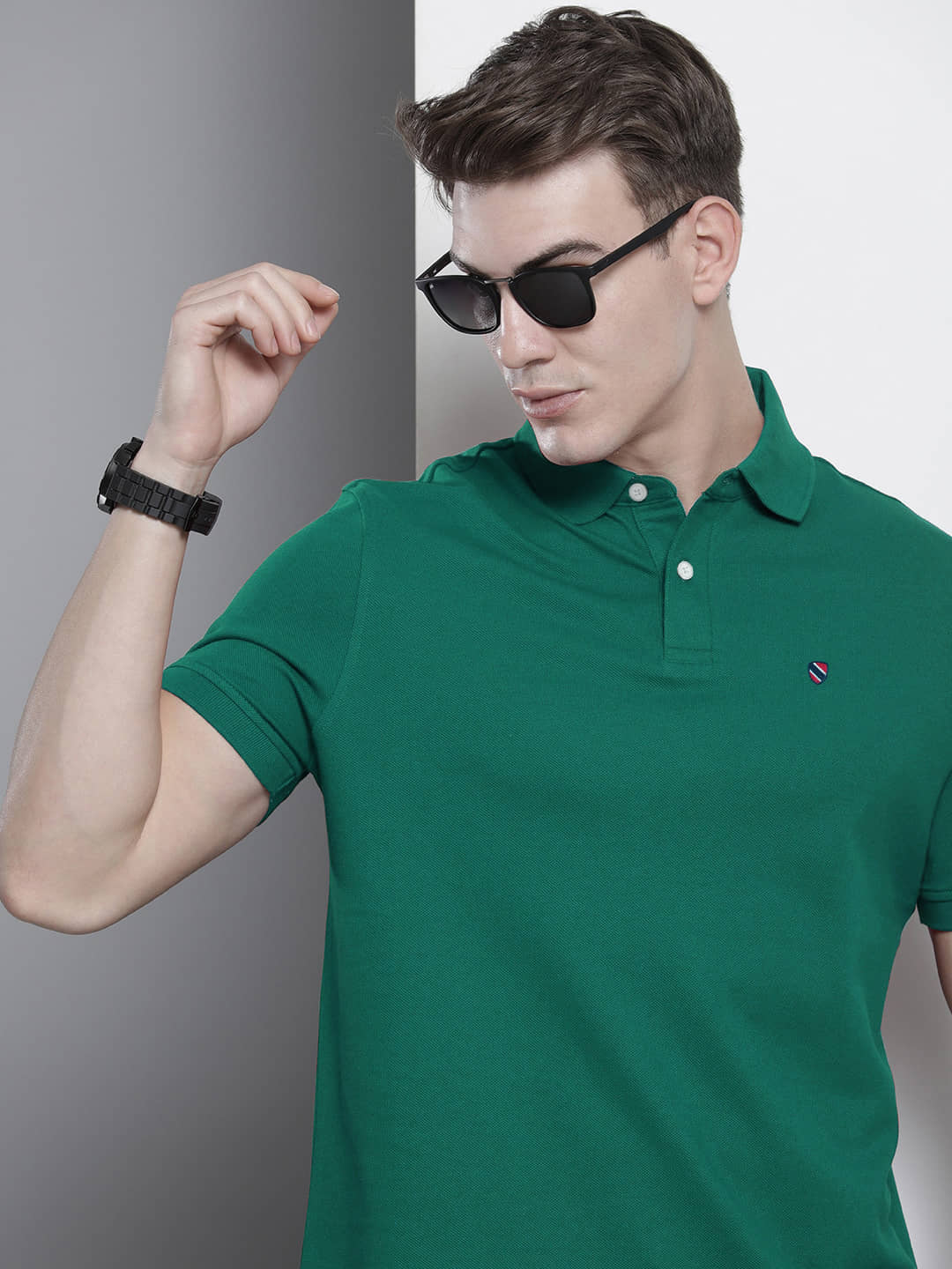 AIN6 Pack of 1 Cotton Blend Regular Fit Solid Half Sleeves Men's Polo T Shirt ( Green )
