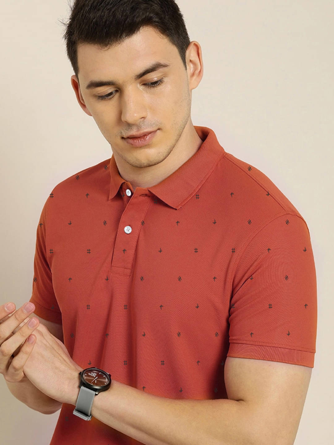 AIN6 Pack of 1 Cotton Blend Regular Fit Printed Half Sleeves Men's Polo T Shirt ( Rust ) AIN6 Pack of 1 Cotton Blend Regular Fit Printed Half Sleeves Men's Polo T Shirt ( Rust )