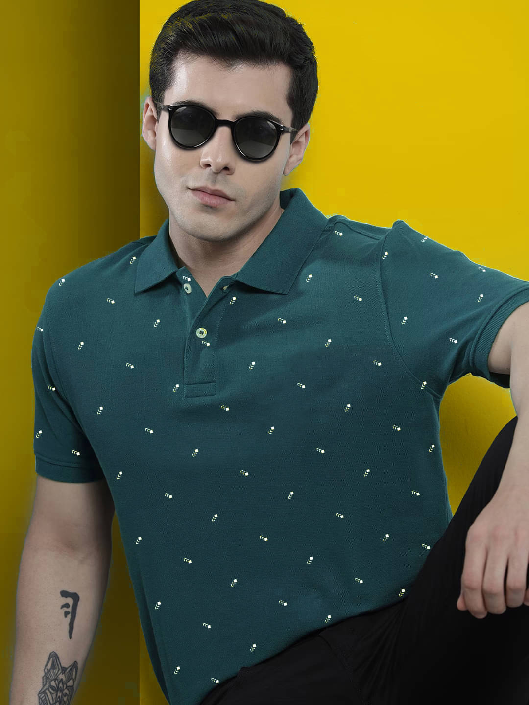     			AIN6 Pack of 1 Cotton Blend Regular Fit Printed Half Sleeves Men's Polo T Shirt ( Teal Blue )