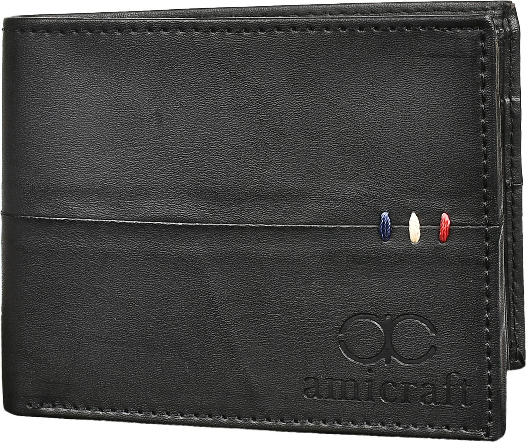    			Amicraft 100% Leather Solid Men's Regular Wallet With 6 Slots For Card ( Black , Pack of 1 )
