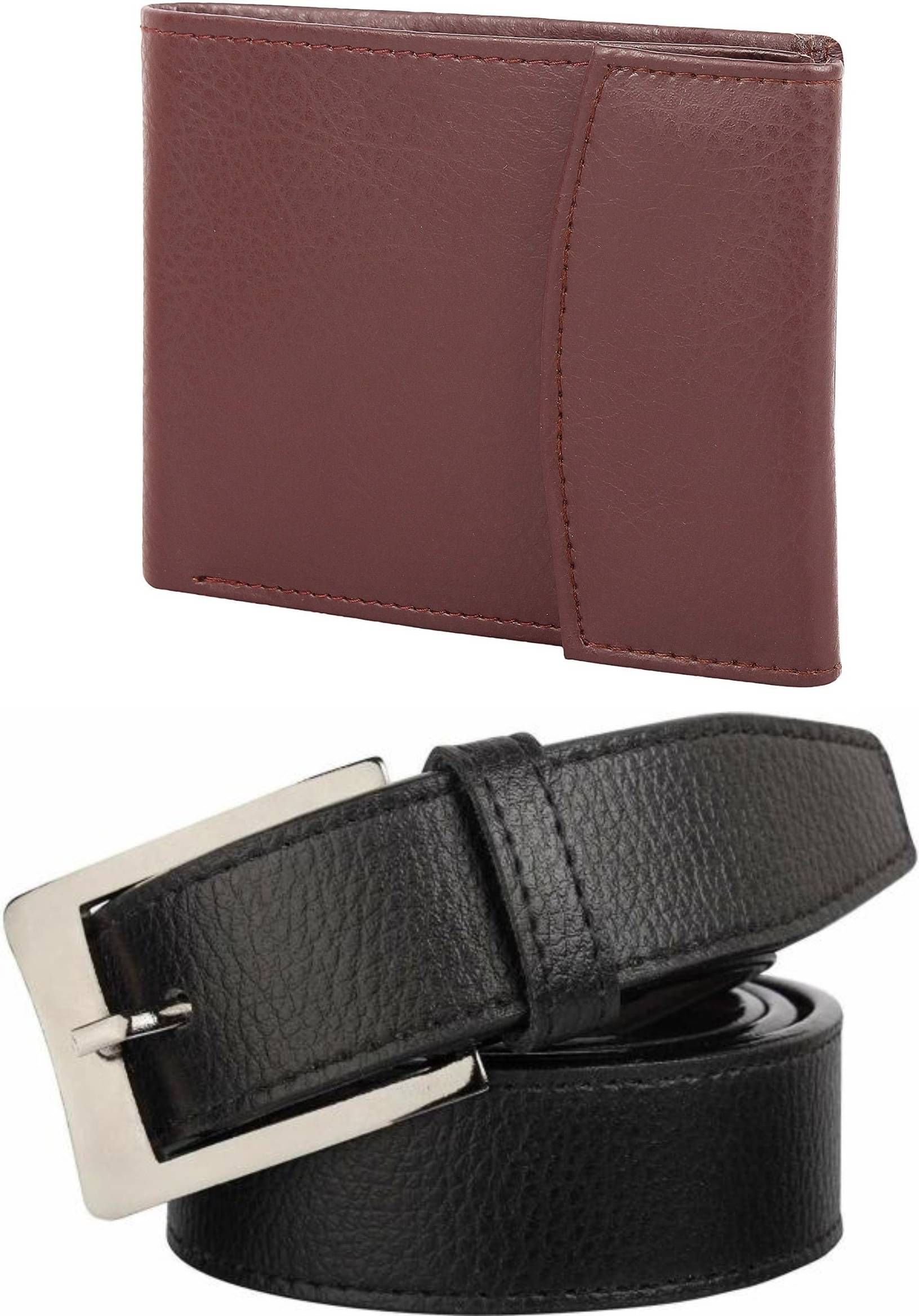     			Amicraft - Brown PU Men's Belts Wallets Set ( Pack of 2 )