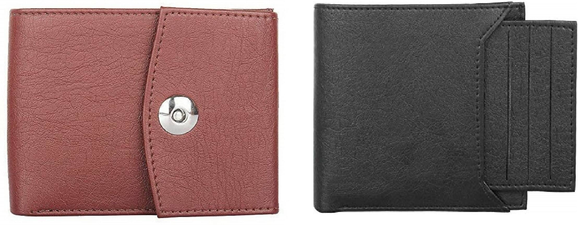     			Amicraft PU Self Design Men's Regular Wallet With More Than 10 Slots For Card ( Brown , Pack of 2 )