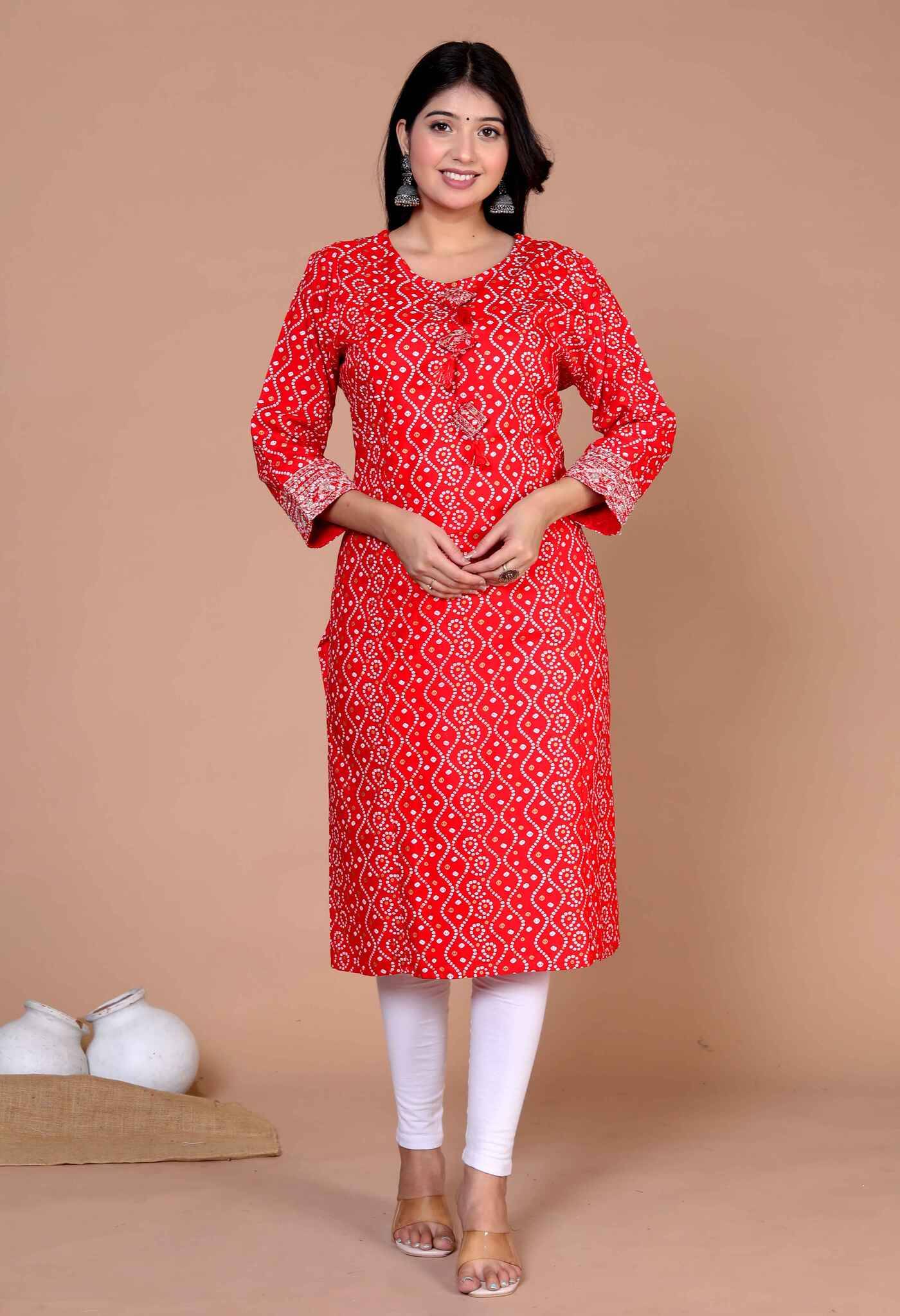 Angiya Pack of 1 Rayon Printed Straight Women's Kurti - ( Red ) Angiya Pack of 1 Rayon Printed Straight Women's Kurti - ( Red )