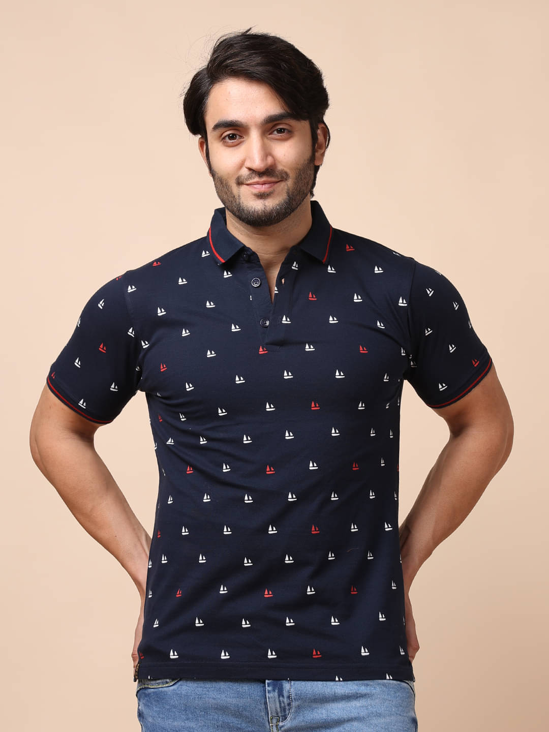 BERRYBLUES Cotton Blend Regular Fit Printed Half Sleeves Men's V-Neck T-Shirt - Navy ( Pack of 1 ) BERRYBLUES Cotton Blend Regular Fit Printed Half Sleeves Men's V-Neck T-Shirt - Navy ( Pack of 1 )