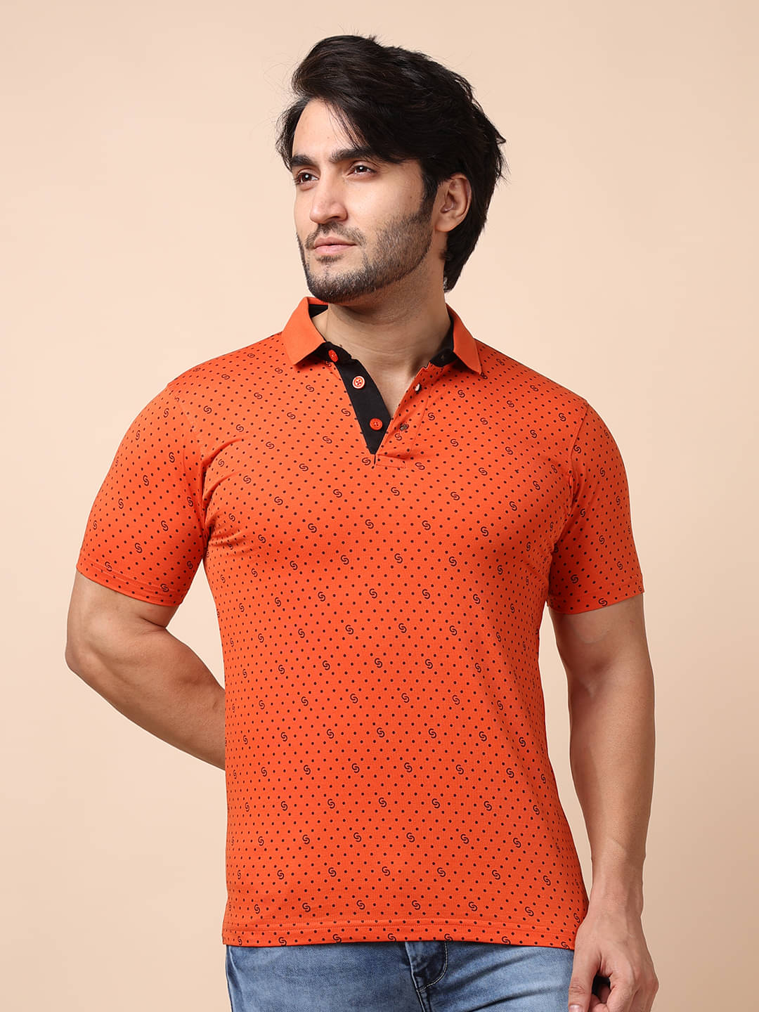    			BERRYBLUES Cotton Blend Regular Fit Printed Half Sleeves Men's V-Neck T-Shirt - Rust ( Pack of 1 )