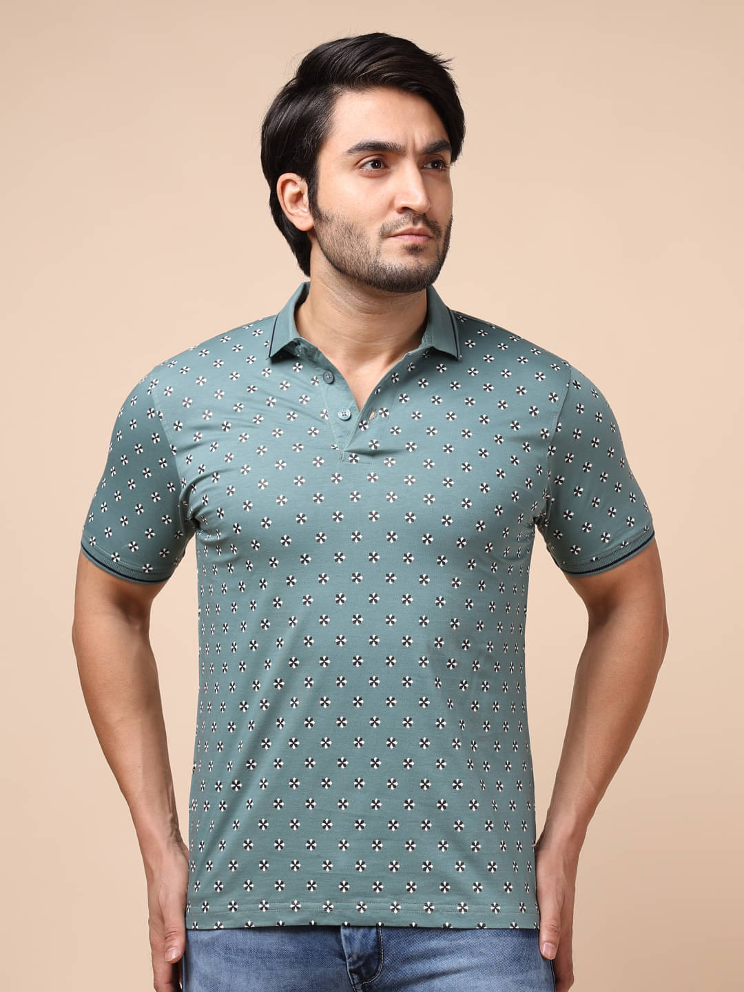     			BERRYBLUES Cotton Blend Regular Fit Printed Half Sleeves Men's V-Neck T-Shirt - Green ( Pack of 1 )