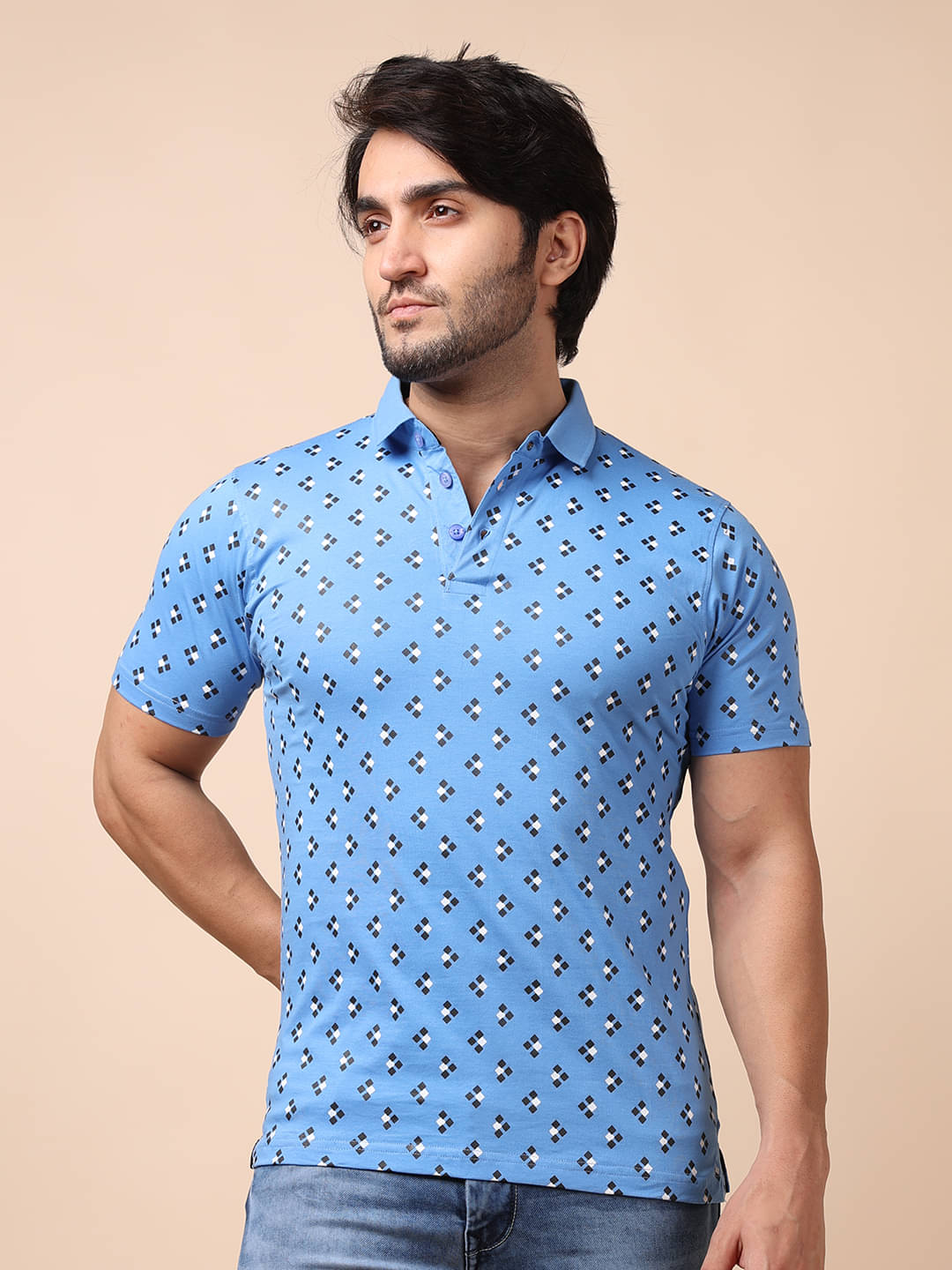     			BERRYBLUES Cotton Blend Regular Fit Printed Half Sleeves Men's V-Neck T-Shirt - Blue ( Pack of 1 )
