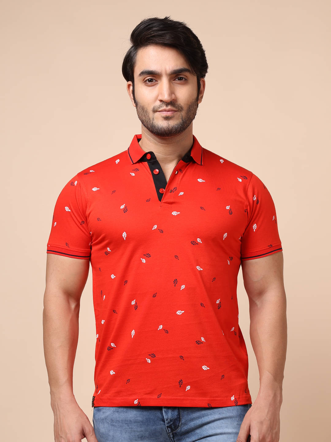     			BERRYBLUES Cotton Blend Regular Fit Printed Half Sleeves Men's V-Neck T-Shirt - Red ( Pack of 1 )