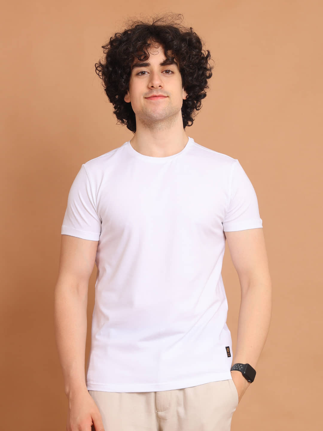 BERRYBLUES Cotton Blend Regular Fit Solid Half Sleeves Men's Round T-Shirt - White ( Pack of 1 )