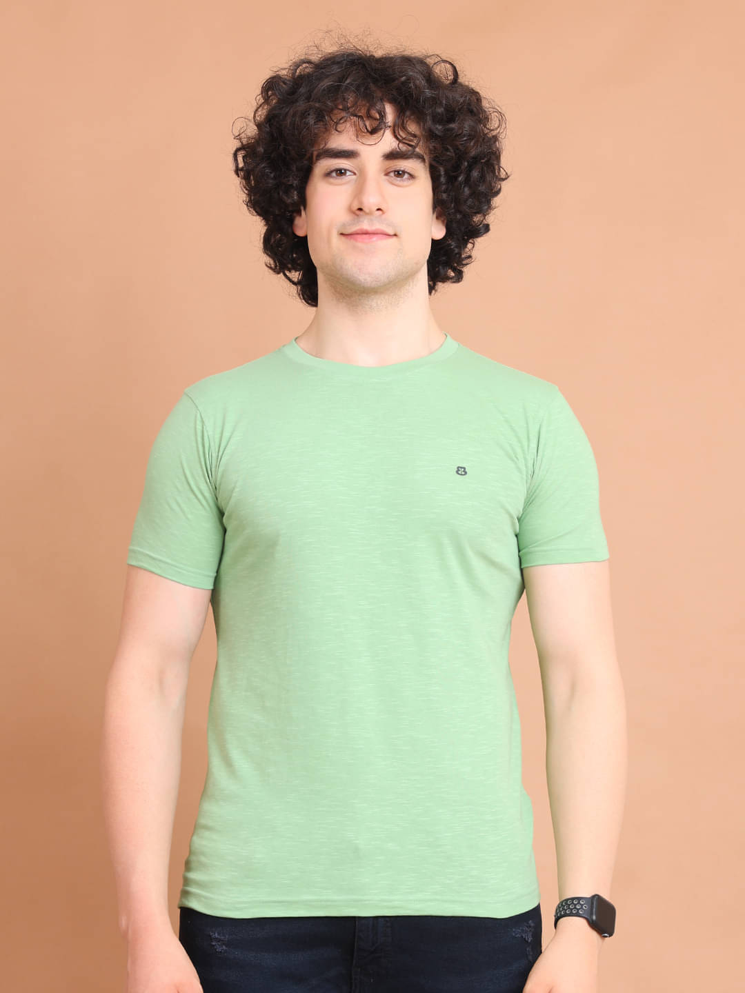     			BERRYBLUES Cotton Regular Fit Self Design Half Sleeves Men's Round T-Shirt - Mint Green ( Pack of 1 )