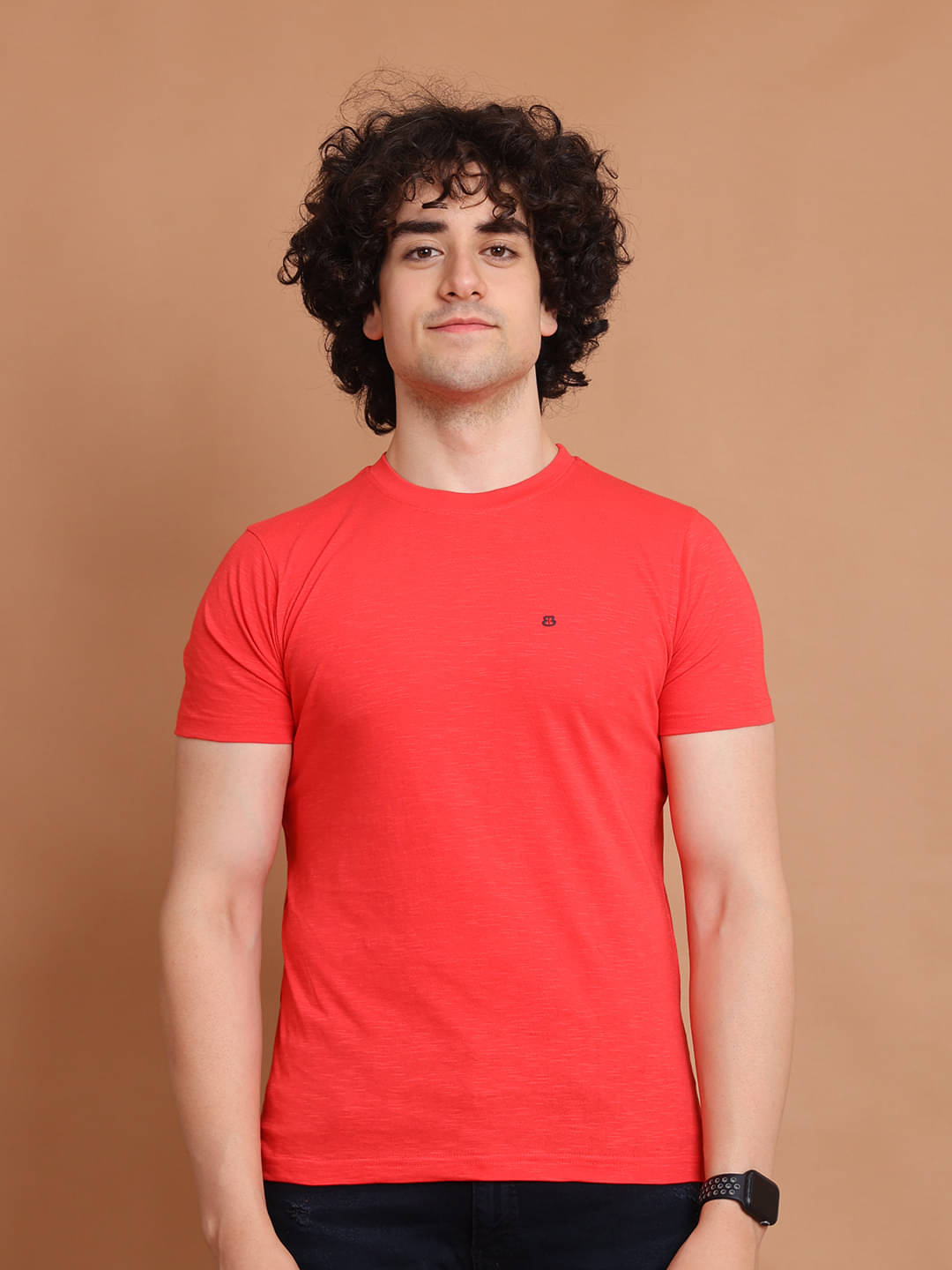     			BERRYBLUES Cotton Regular Fit Self Design Half Sleeves Men's Round T-Shirt - Red ( Pack of 1 )
