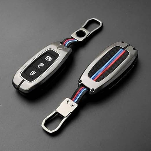     			BKN Metal Soft Car Key Cover Shell with Keychain & Full Protection Compatible with Hyundai Verna, Kona, i20 2019, 2020, 2021, 2022, 2023, 2024 3 Button Smart Key