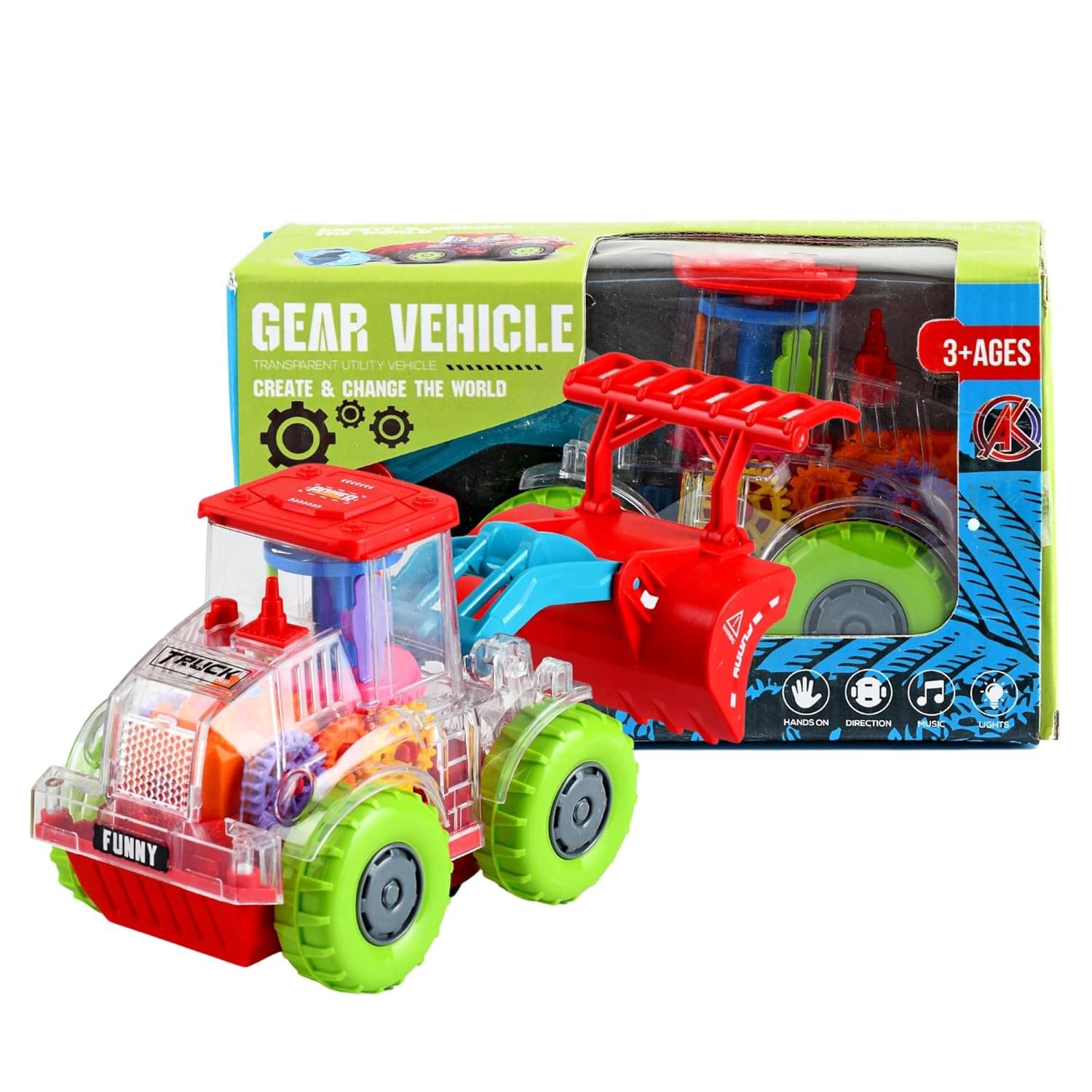 Braintastic Transparent Utility Gear Vehicle JCB Battery Operated Moving Rotating Toys with Colorful Light & Music for Kids Braintastic Transparent Utility Gear Vehicle JCB Battery Operated Moving Rotating Toys with Colorful Light & Music for Kids