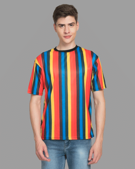 ELBATROSS Polyester Slim Fit Striped Half Sleeves Men's Round T-Shirt - Multicolor1 ( Pack of 1 )