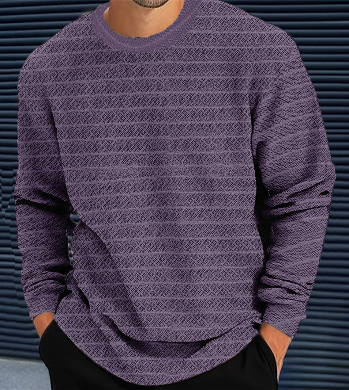     			Force Polyester Regular Fit Striped Full Sleeves Men's Round T-Shirt - Purple ( Pack of 1 )