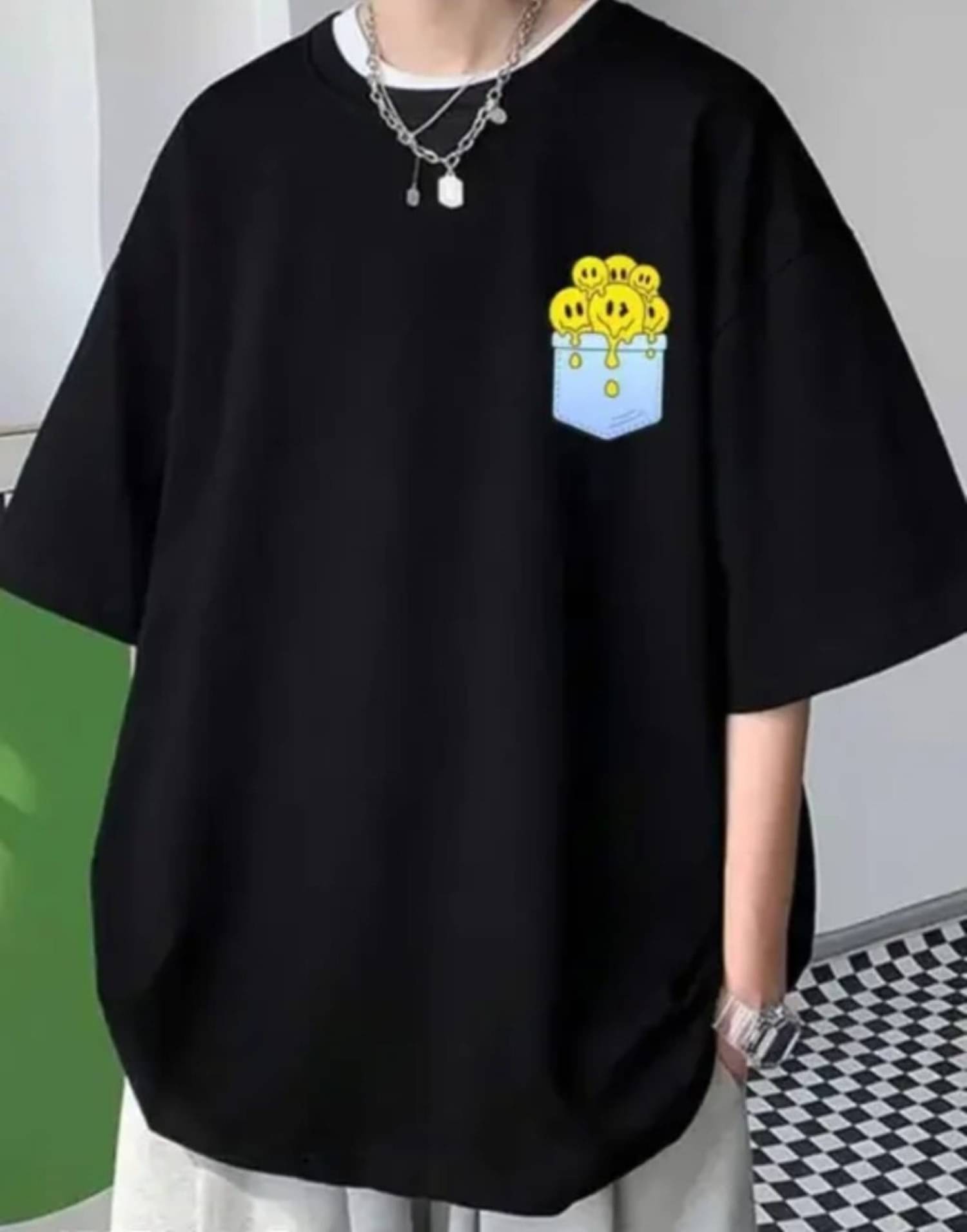 SPARSH THIRTY THREE Men Cotton Blend Oversized Fit Printed T-Shirt ( Black ) SPARSH THIRTY THREE Men Cotton Blend Oversized Fit Printed T-Shirt ( Black )